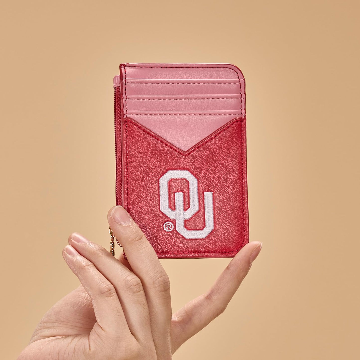 Montana West Oklahoma Sooners Slim Wallet, Card Holder with RFID Blocking, OU Team Slim Wallets for Gift, Game Day & Concert Essential, Zipper Closure, Red, NC-OU021BDY