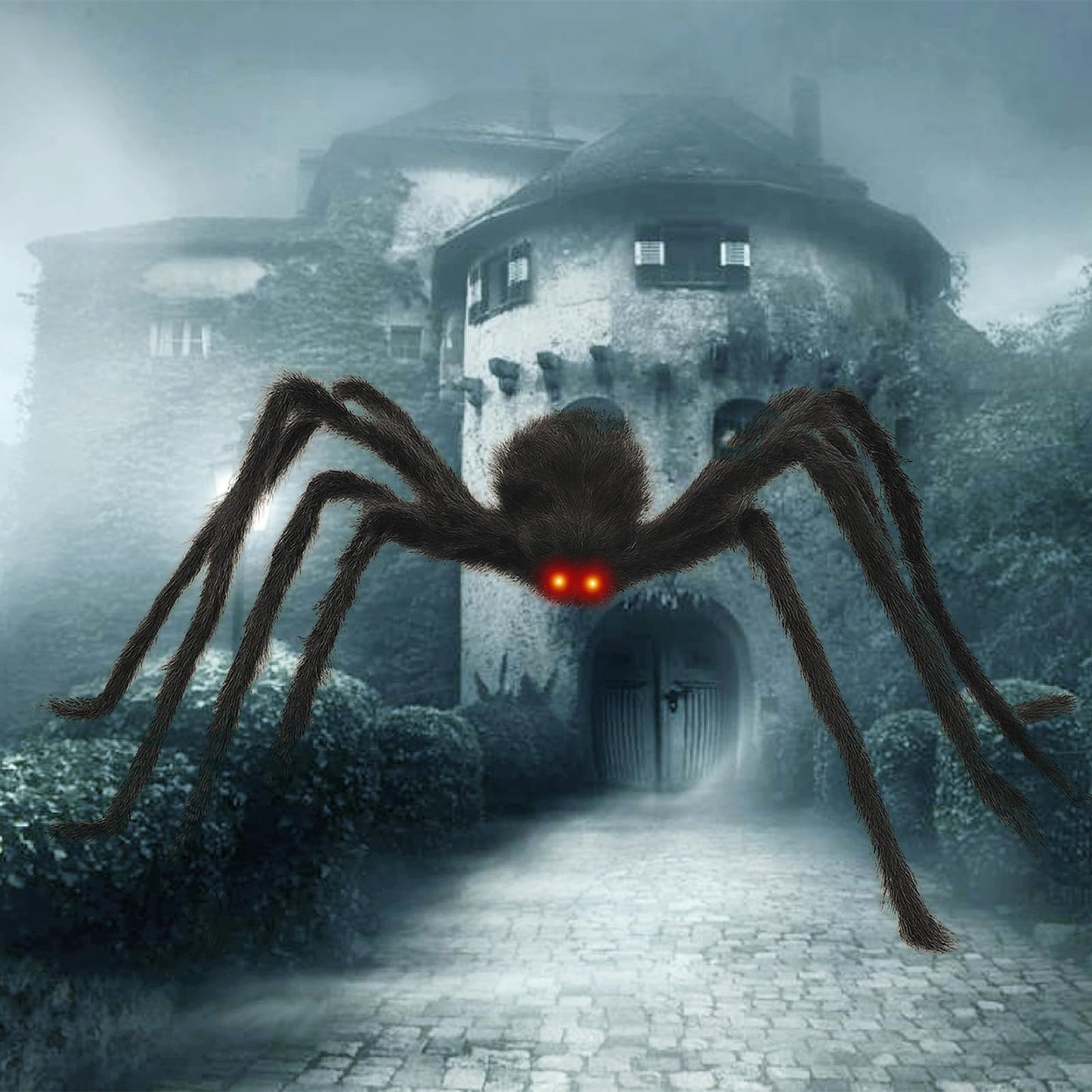 GHYKL Halloween Giant Spider 5 Ft Outdoor Halloween Decorations Large Fake Hairy Spider Scary Furry Spider Props Outside Yard Creepy Decor, Black