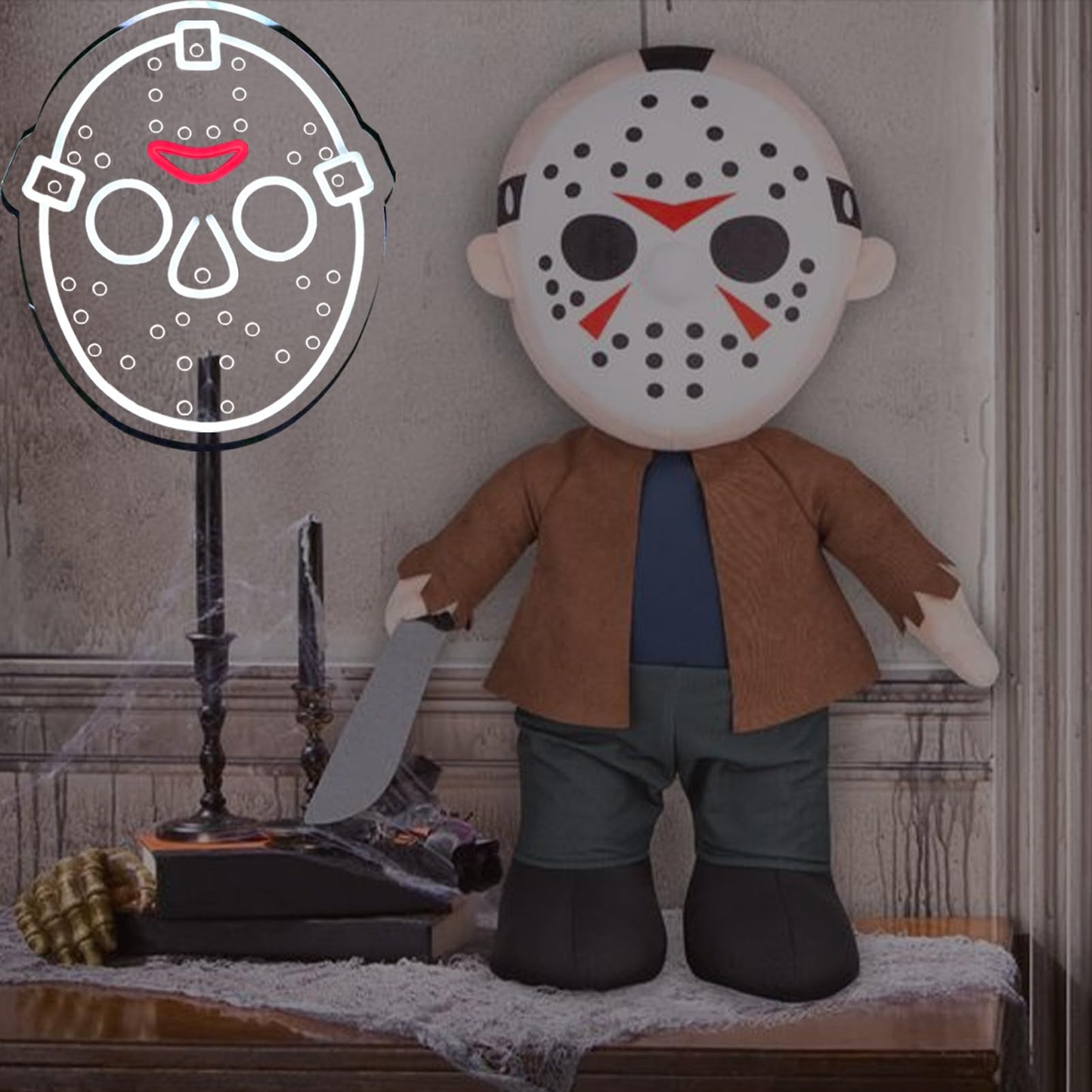 SEMTNEBI Horror Figure Neon Signs Neon Lights for Wall Decor, Dimmable LED Friday The 13th Neon with USB Power for Kids & Adults Room Decoration, Birthday Party Bar Home Halloween Gift14*12.2inch