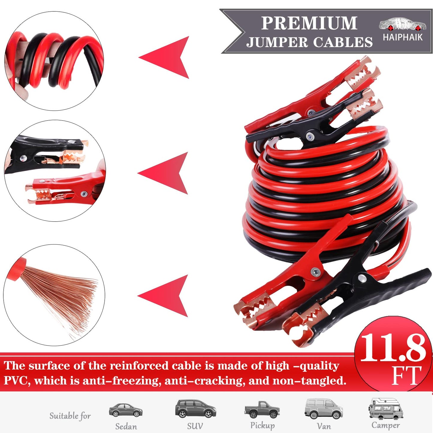 HAIPHAIK Car Emergency Kit,Emergency Roadside Kit for Car,Car Accessories for Women or Men,Car Safety Kit with Jumper Cables 11.8 FT,Tow Strap,Folding Survival Shovel,Roadside Emergency Kit