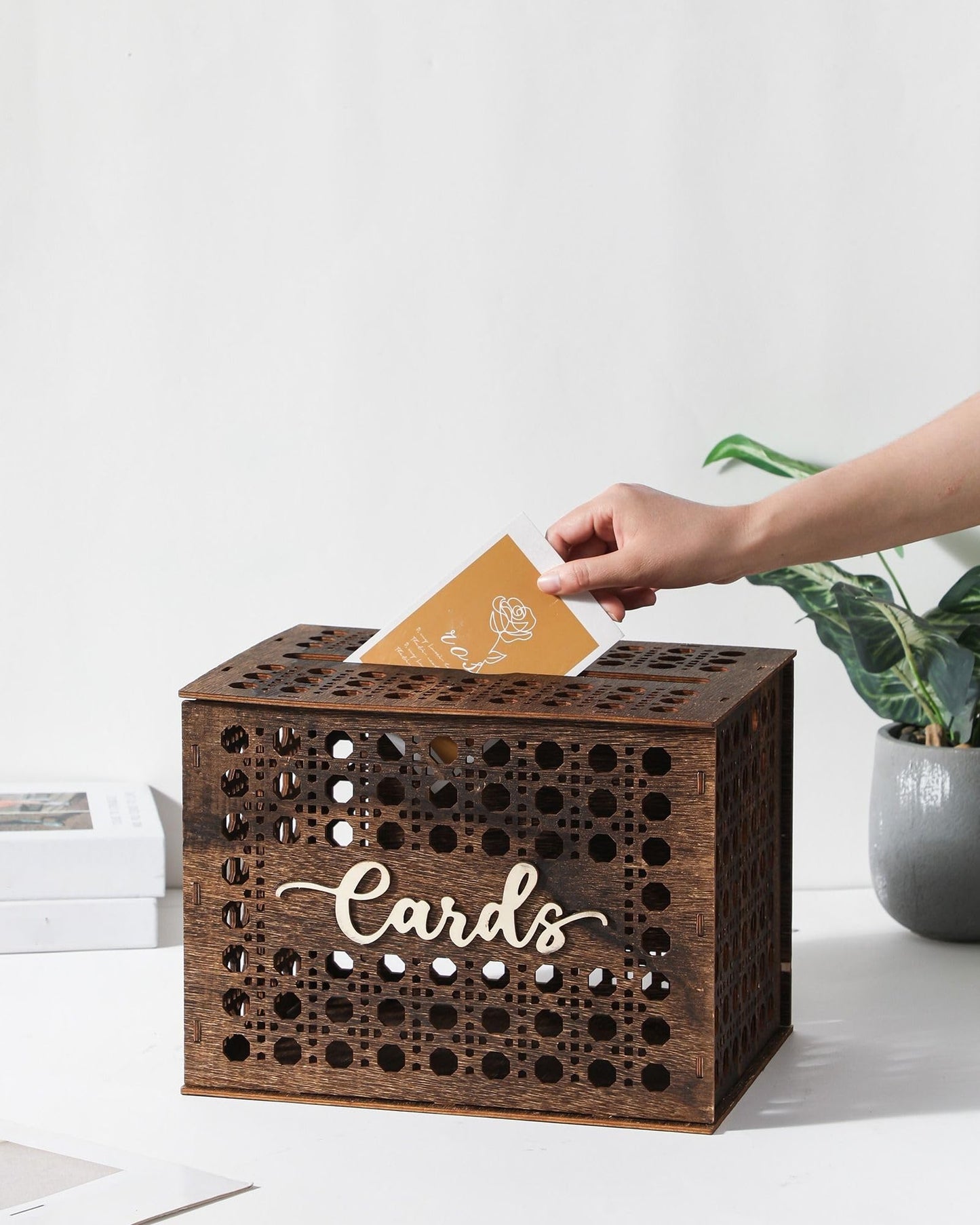 Xhqsulsclac Wedding Card Box with Lid, Wood Gift Card Box for Wedding Reception, Rustic Envelope Money Box for Wedding Party Birthday Bridal Shower Baby Shower Graduation Decorations (12x9x8.8 in)