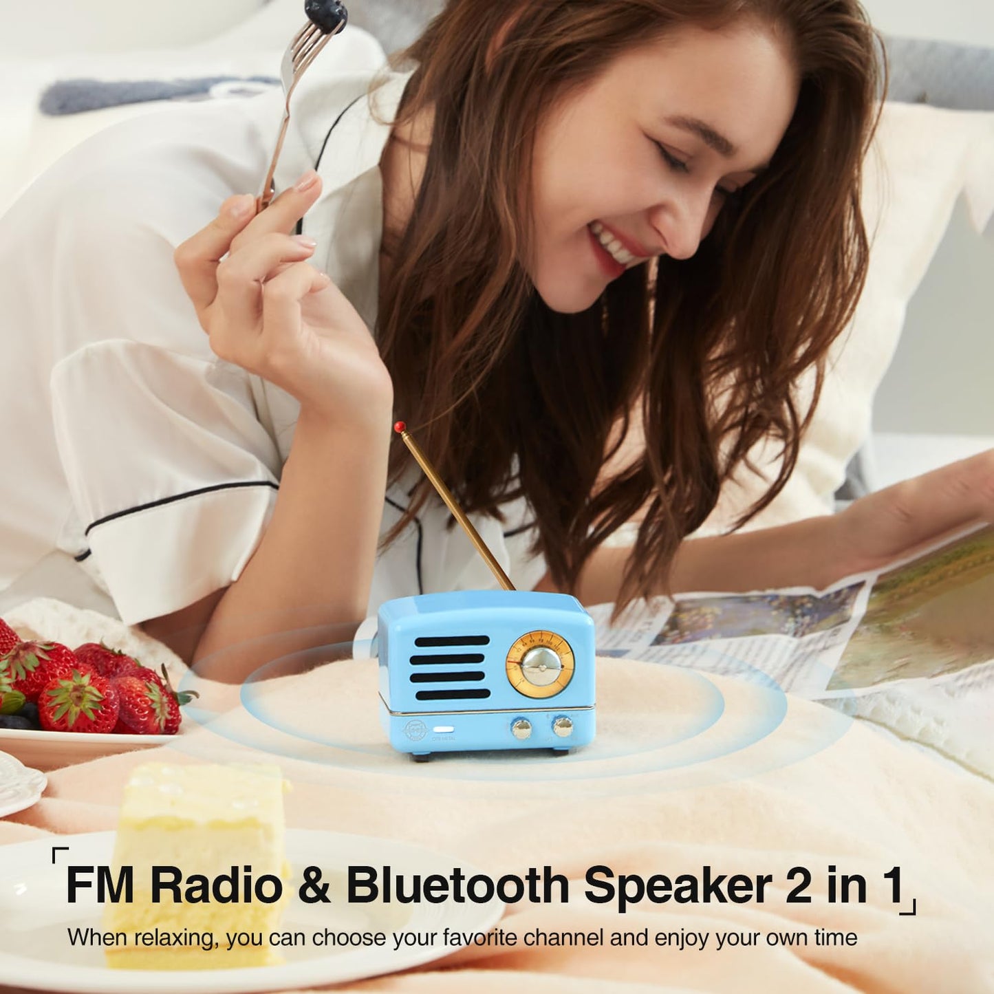 Muzen Portable Bluetooth Speaker, OTR Metal Retro Small Wireless Speaker, FM Radio with Antenna AUX, 10h+ Long Playtime, High Fidelity Stereo Audio with Suitcase, Room Office Decor, Festival Gift