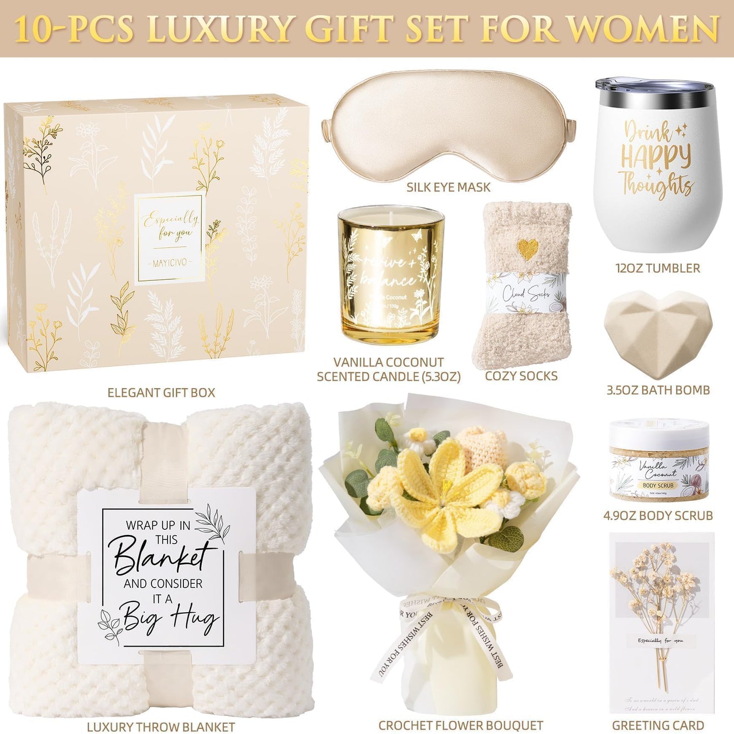 Mothers Day Birthday Gifts for Women Self Care Package Get Well Soon Gift Baskets, Thinking of You Sympathy Spa Gift Set w/ Crochet Flower Bouquet, Unique Gifts for Women Mom Sister Grandma Friends