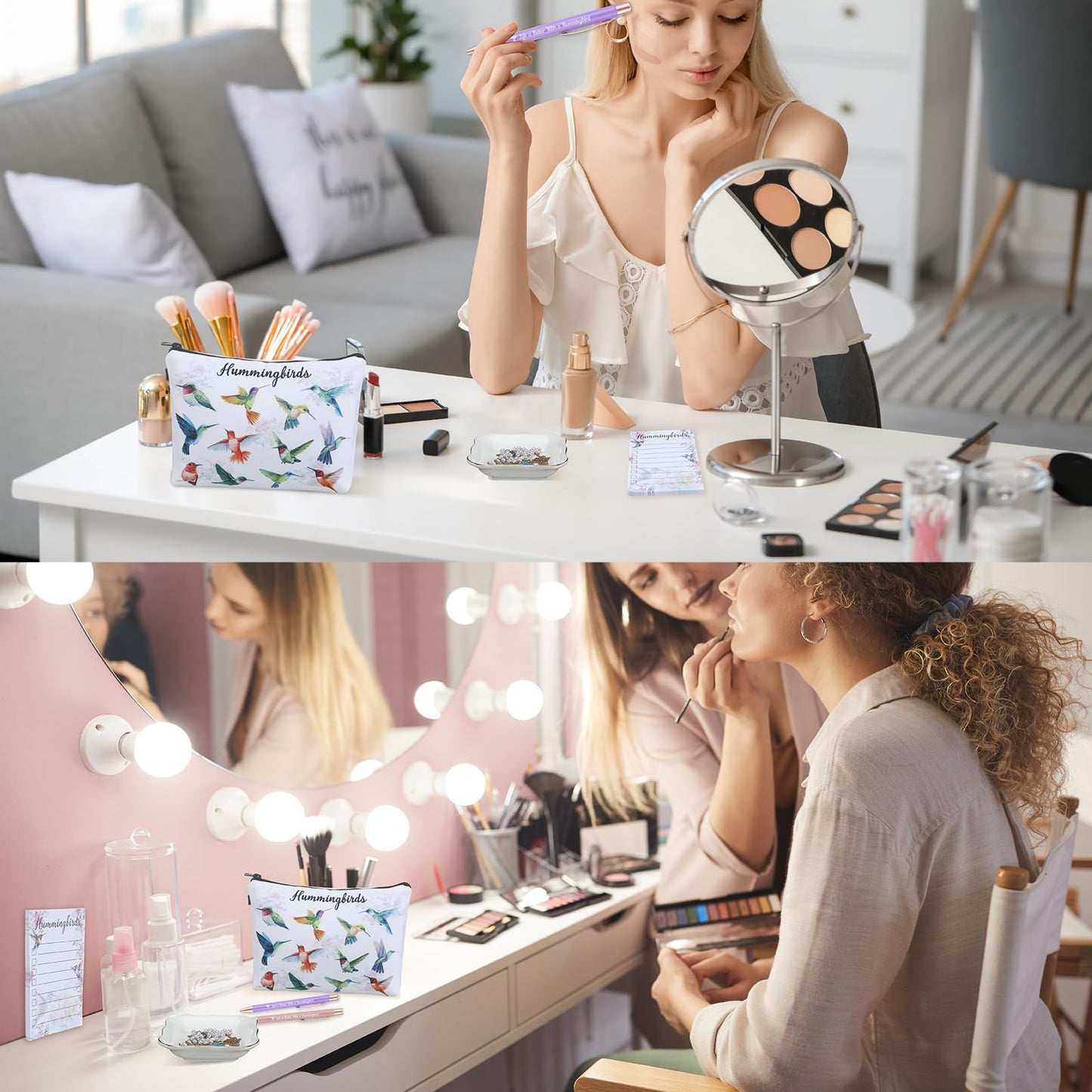 Dansydaisy 4 Pcs Hummingbird Valentine's Day Women Gifts Include Ring Dishes, Ballpoint Pen, Sticky Notes to Do List, Makeup Bag, for Wife Sister Best Friend, for Birthday Christmas Gifts