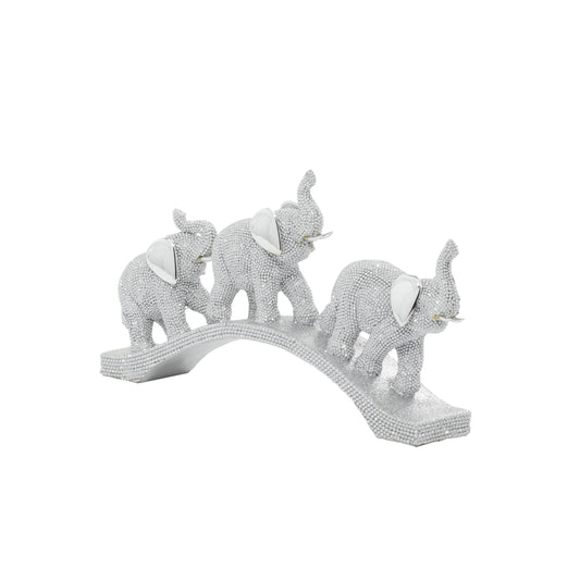 Deco 79 Polystone Elephant Decorative Sculpture Home Decor Statue, Accent Figurine 2" x 14" x 7", Silver