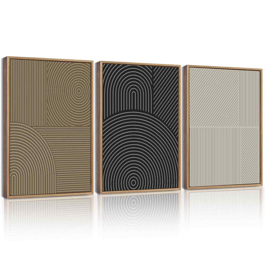 KUVIOKE Minimalist Abstract Boho Framed Wall Art Modern Mid-Century Bohemain Neutral Line Wall Decor Geometric Artwork Bedroom Decor 12x16in (Natural Framed)