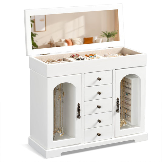 Miratino Jewelry Box for Women Girls, Wooden Jewelry Organizer Box with Mirror, 5 Layer Jewelry Storage Case Display for Necklaces Earrings Rings Bracelets Valentine's Day Gifts