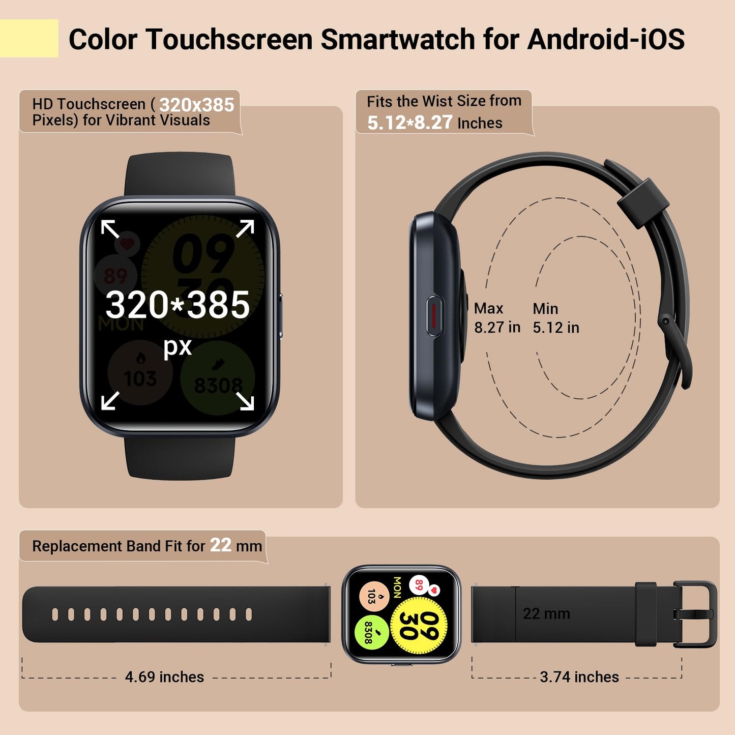 Smartwatch for Women/Men, Compatible with Android & iPhone, 1.8'' Fitness Tracker Watch with Alexa, Call & Notification Alerts, Heart Rate & Sleep Monitor, 120 Sports Modes, Waterproof Smart Watch