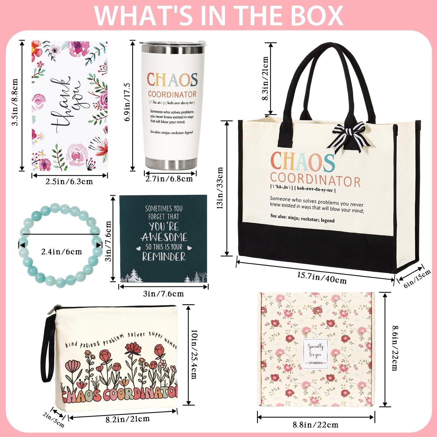 ZYUQFAN Chaos Coordinator Thank You Gifts for Women, Appreciation Gift Set for Lady Manager Teacher Coworker Nurse Boss Presents Ideas for Employee Secretary Office Birthday Christmas Tote Bag Tumbler