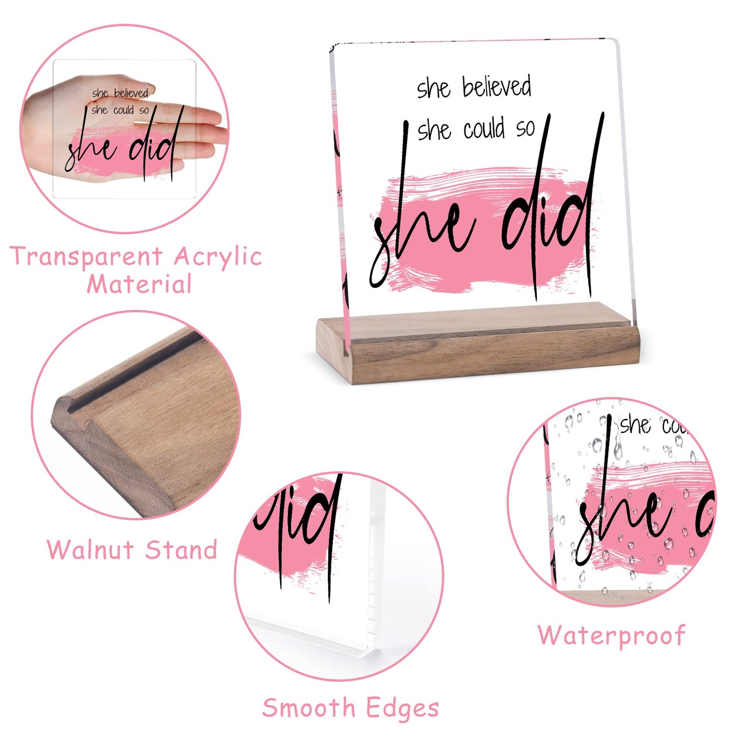 Inspirational Gifts for Women Friends - Motivational Gifts,Promotion Gifts New Job Gifts for Women Congratulations Gifts, 4" Acrylic Plaque - "She Believed She Could So She Did" Home Office Desk Decor