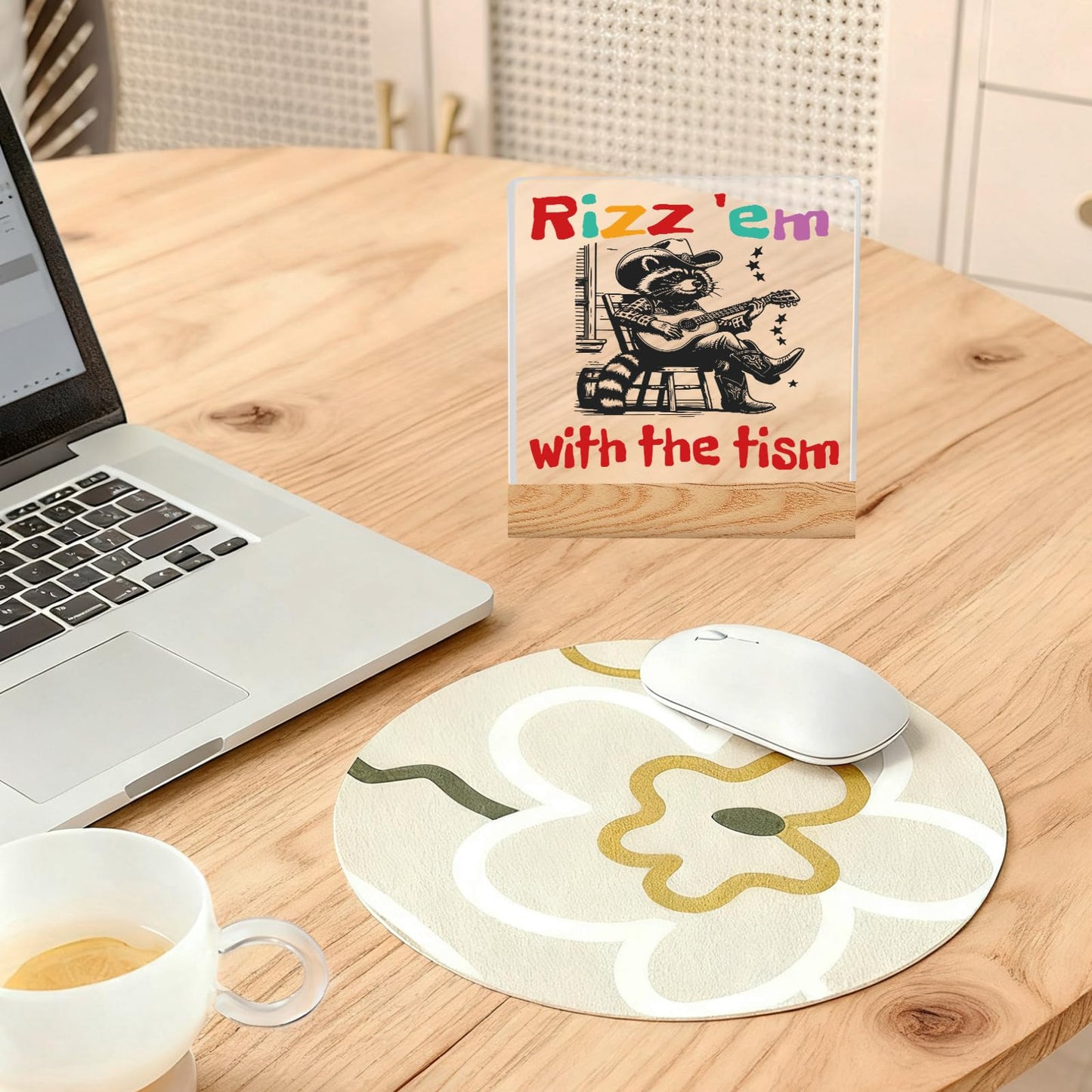 VFU Rizz 'em With The Tism Sign Funny Humorous Neurospicy Meme Office Desk Decor Wooden Plaque for Gamers Gag Gift for White Elephant Party Coworkers Employee