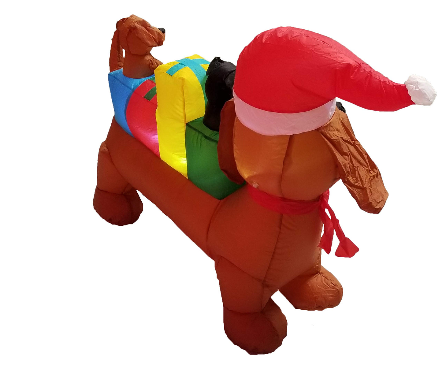 4 FT Long Lighted Christmas Inflatable Trio of Dogs with Gift Boxes – Outdoor/Indoor Yard Blow-Up Holiday Decoration with Built-in LED Lights, Self-Inflating, Weather-Resistant Fabric