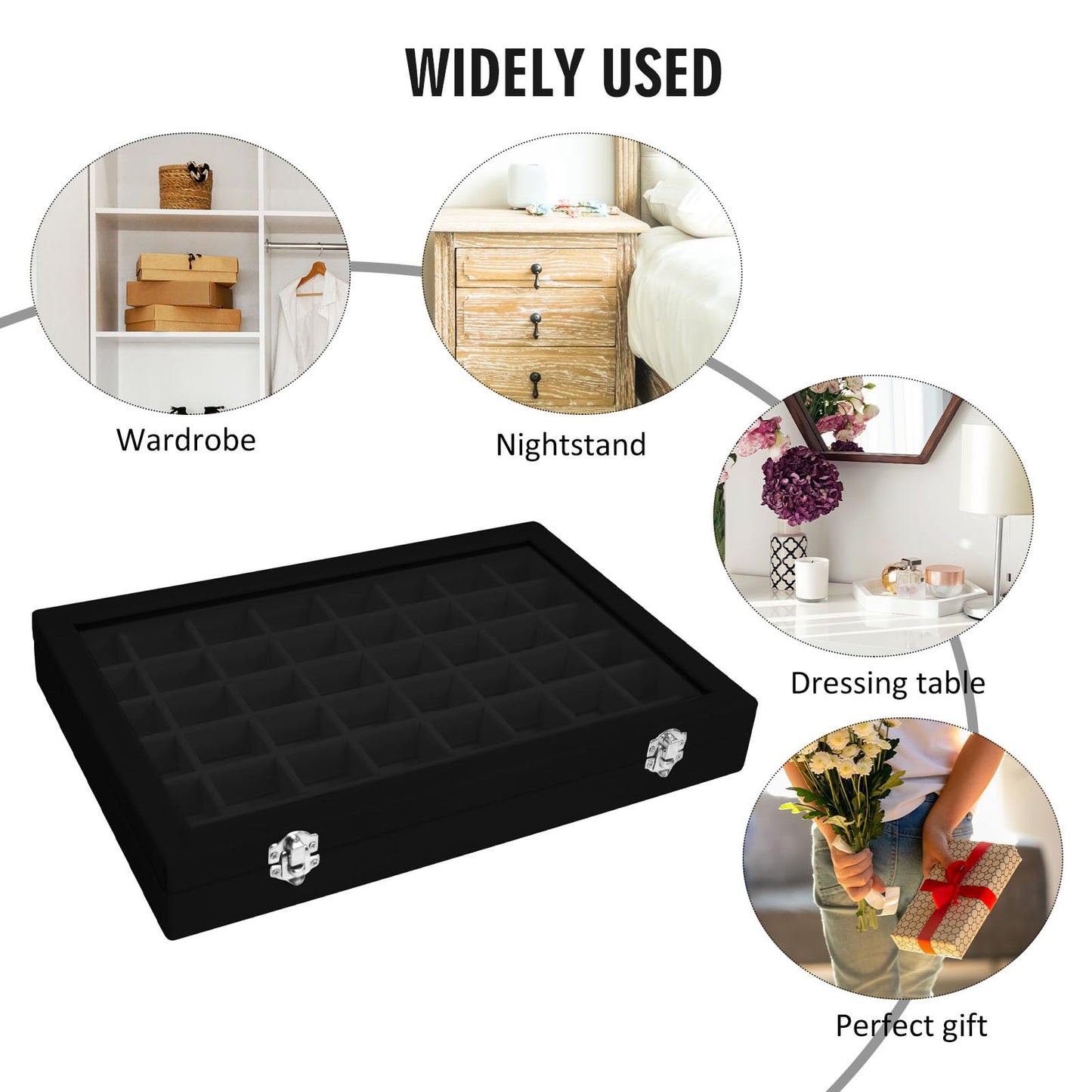 Vicoter Velvet Jewelry Tray 48 Compartments Jewelry Display Organizer with Transparent Cover Rings, Earrings, Necklaces, Pendants Storage Box for Girls, Wives, Mothers, Women