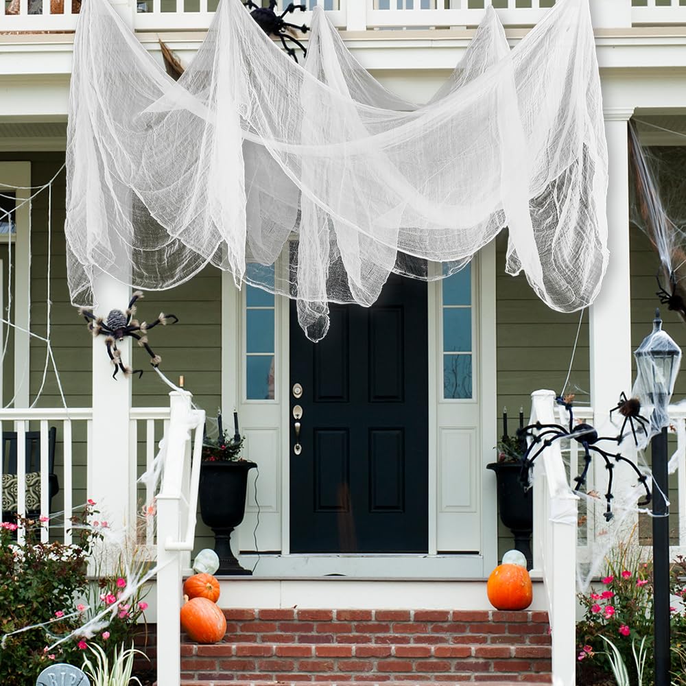 Vellibring 400" x 85" Halloween Creepy Cloth Decoration, Large White Spooky Fabric Cloth Scary Gauze Cheesecloth for Haunted House Halloween Party Yard Wall Indoor Outdoor Decor