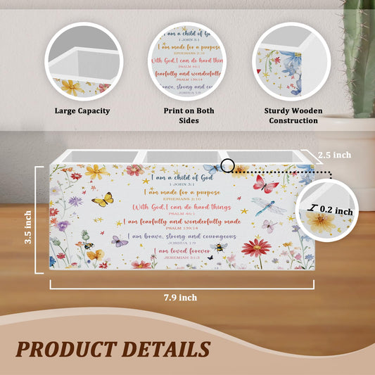 WODMIS Christian Floral Pen Pencil Holder for Desk, Christian Gifts for Women, Religious Bible Verse Wildflower Wooden Box Organizer Decorations for Home Office Desk Accessories Tabletop