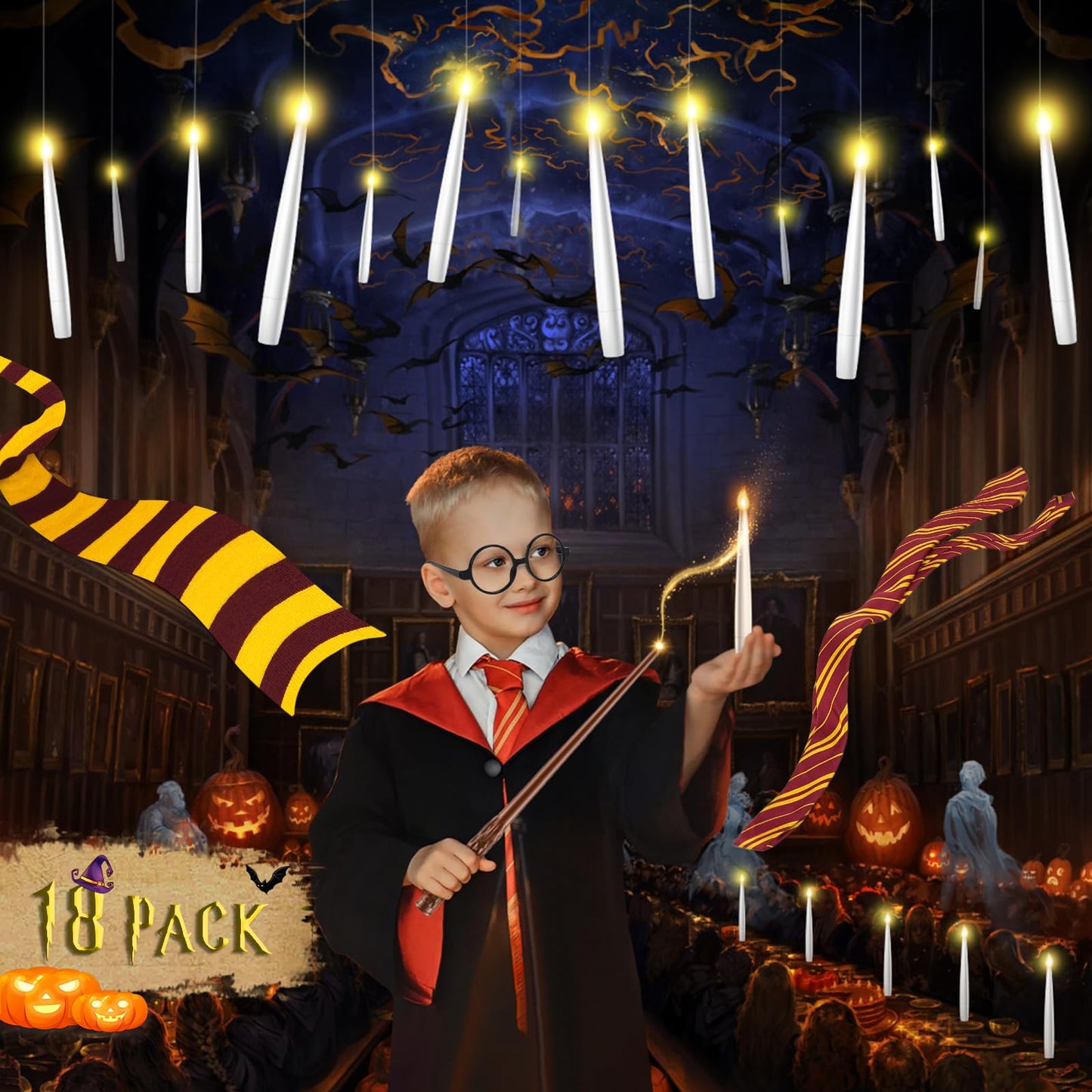 TLPUHU Floating Candles with Wand - Christmas Decorations Magic Flameless Candles Flickering Warm Light LED Hanging Candle Remote, Battery Operated Candles for Christmas Outdoor Indoor Party Decor