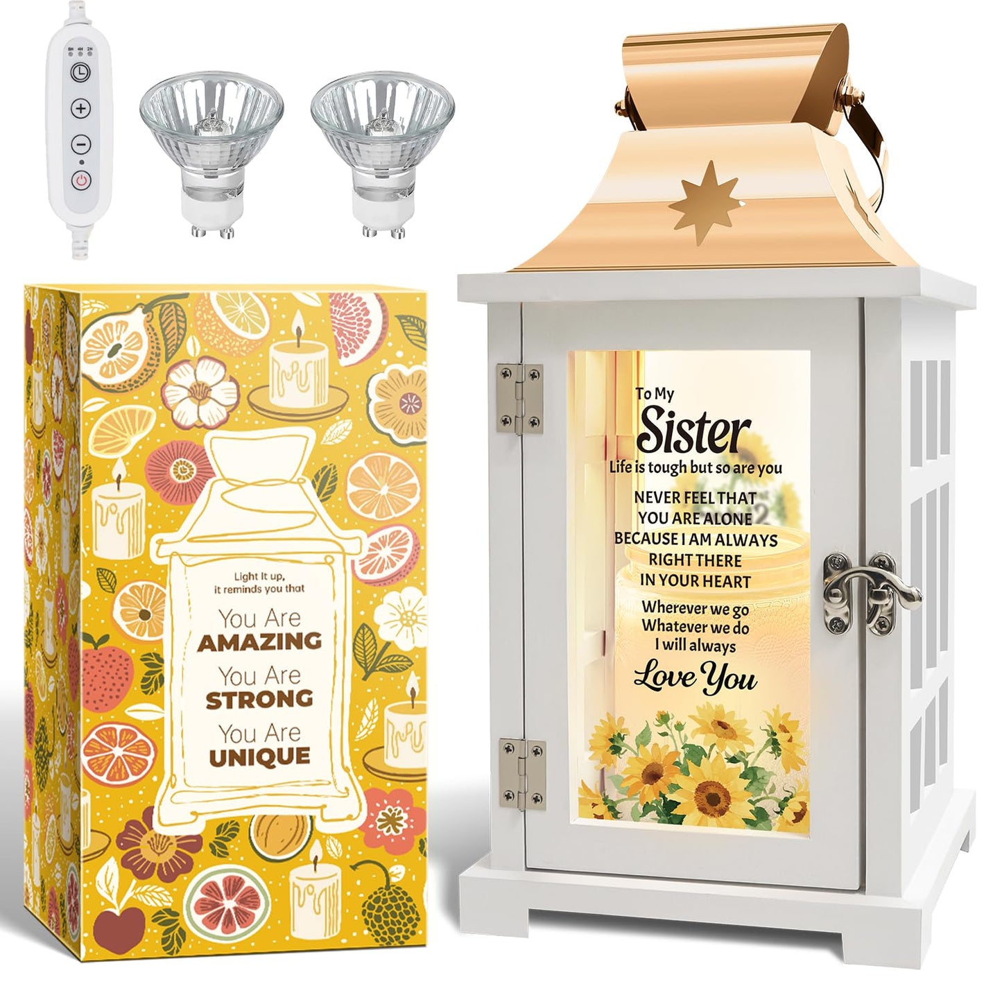 Nowizen Sister Gifts from Sister, Candle Warmer Lamp Lantern with Timer, Christmas Birthday Gifts for Sisters from Sisters - Thanksgiving Gifts