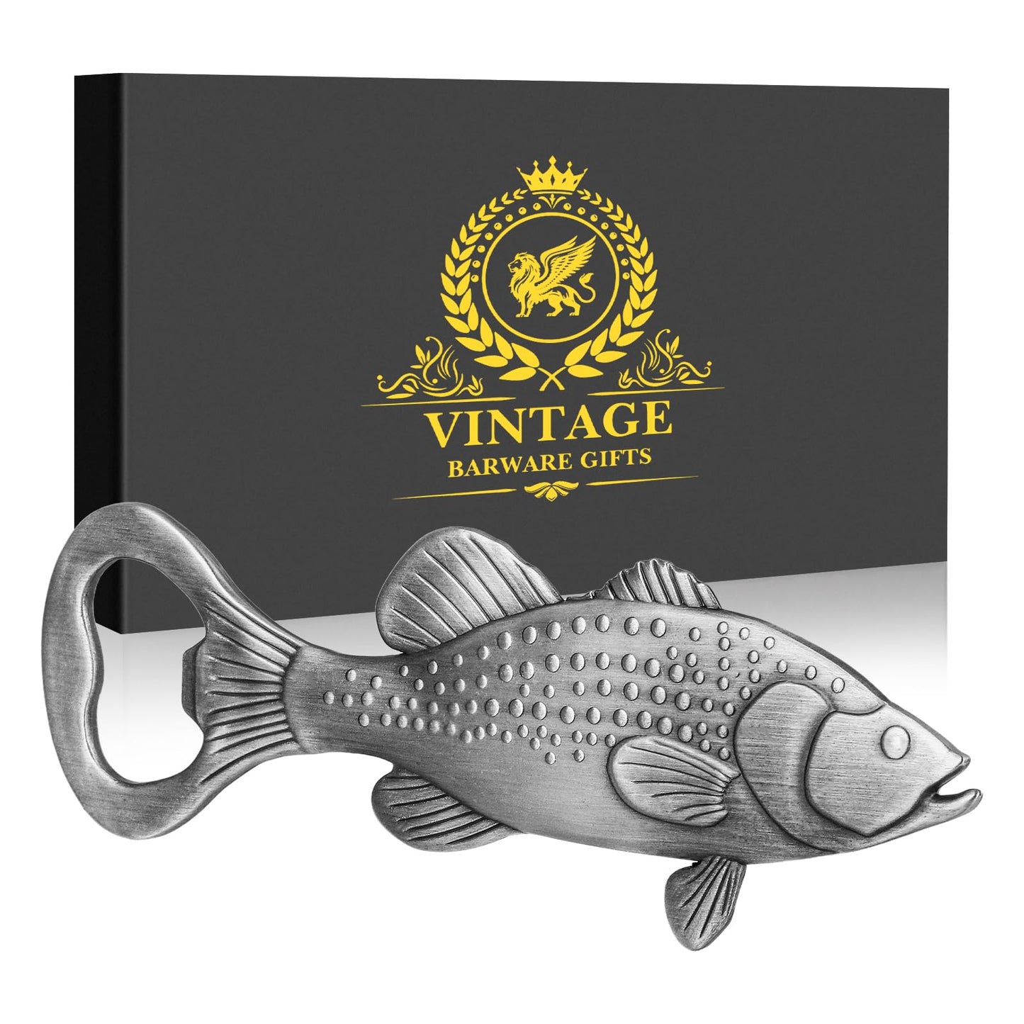 LKKCHER Bass Beer Bottle Opener, Fishing Gifts for Fisherman, Bass Fish Decoration, Birthday Fathers Day Christmas Gifts for Men Women Dad Fisherman, Silver Beer Accessories with Gift Box