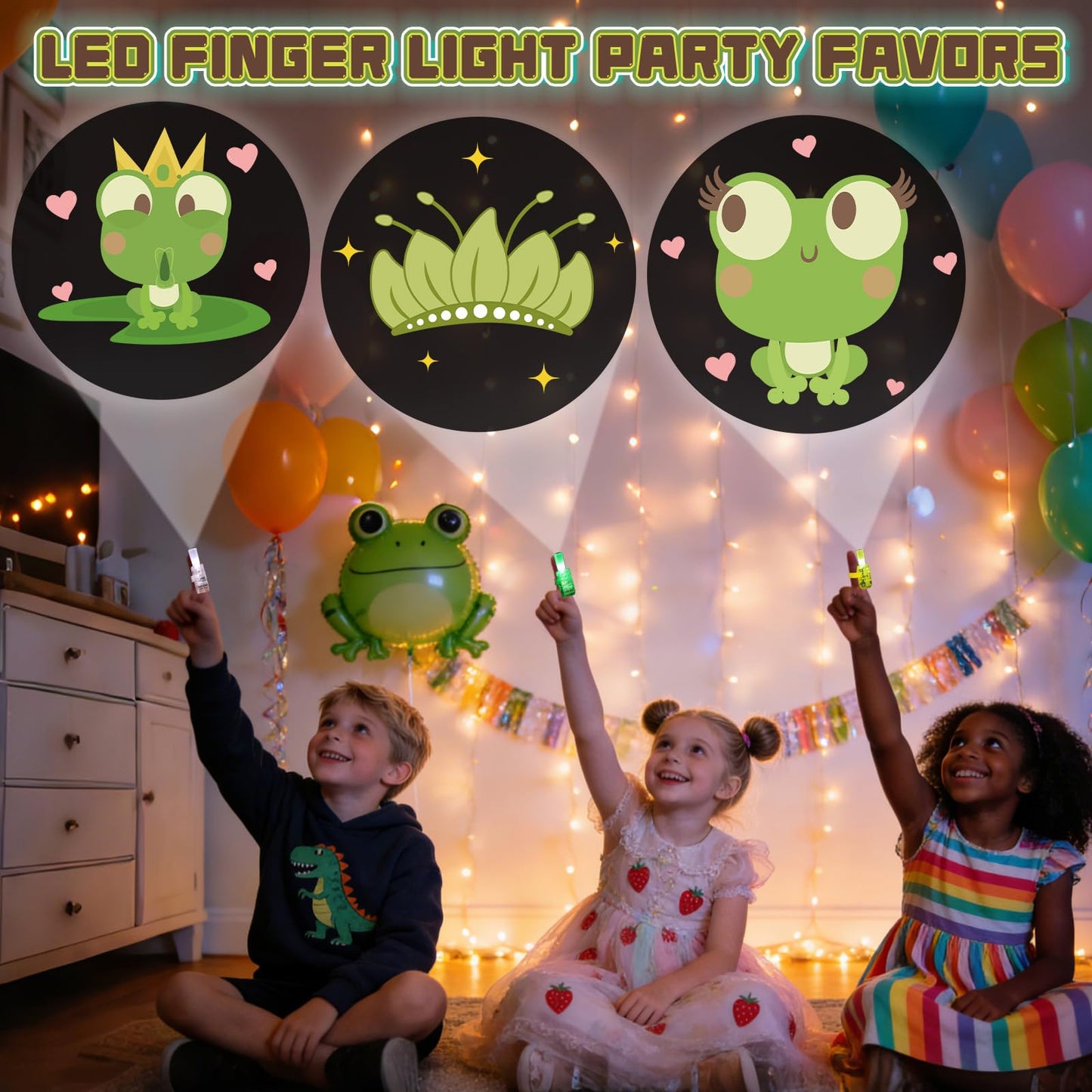 Sauyoza 36 Pack Frog Princess Party Favors LED Finger Lights for Kids, Glow in the Dark Birthday Party Supplies, Goodie Bag Fillers, Classroom Rewards Gifts Bulk, Cosplay & Night Games
