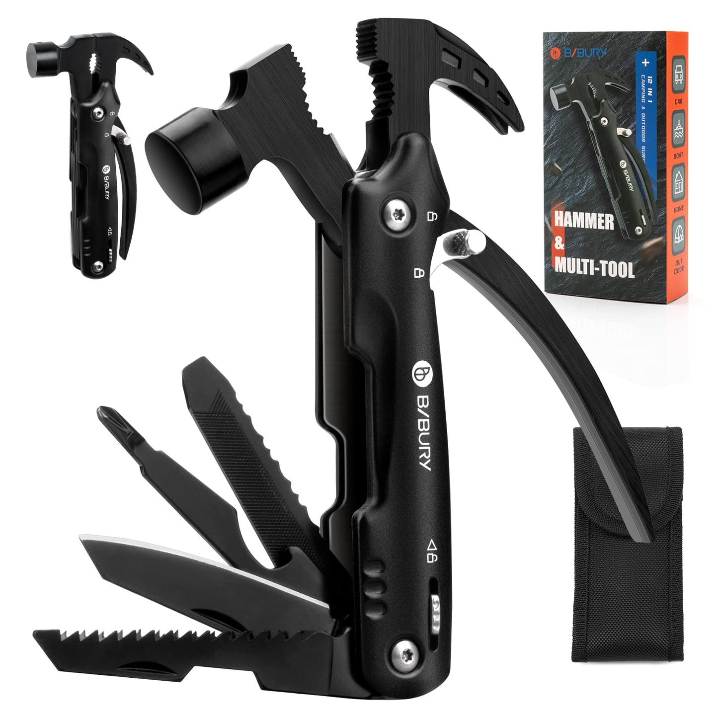 BIBURY Hammer Multitool, Fathers Day Gift from Daughter Son Wife, 12-in-1 Survival Gear Outdoor Multi Tool, Anniversary Birthday Gifts for Men, Cool Gadgets Survival EDC Multi-Tool