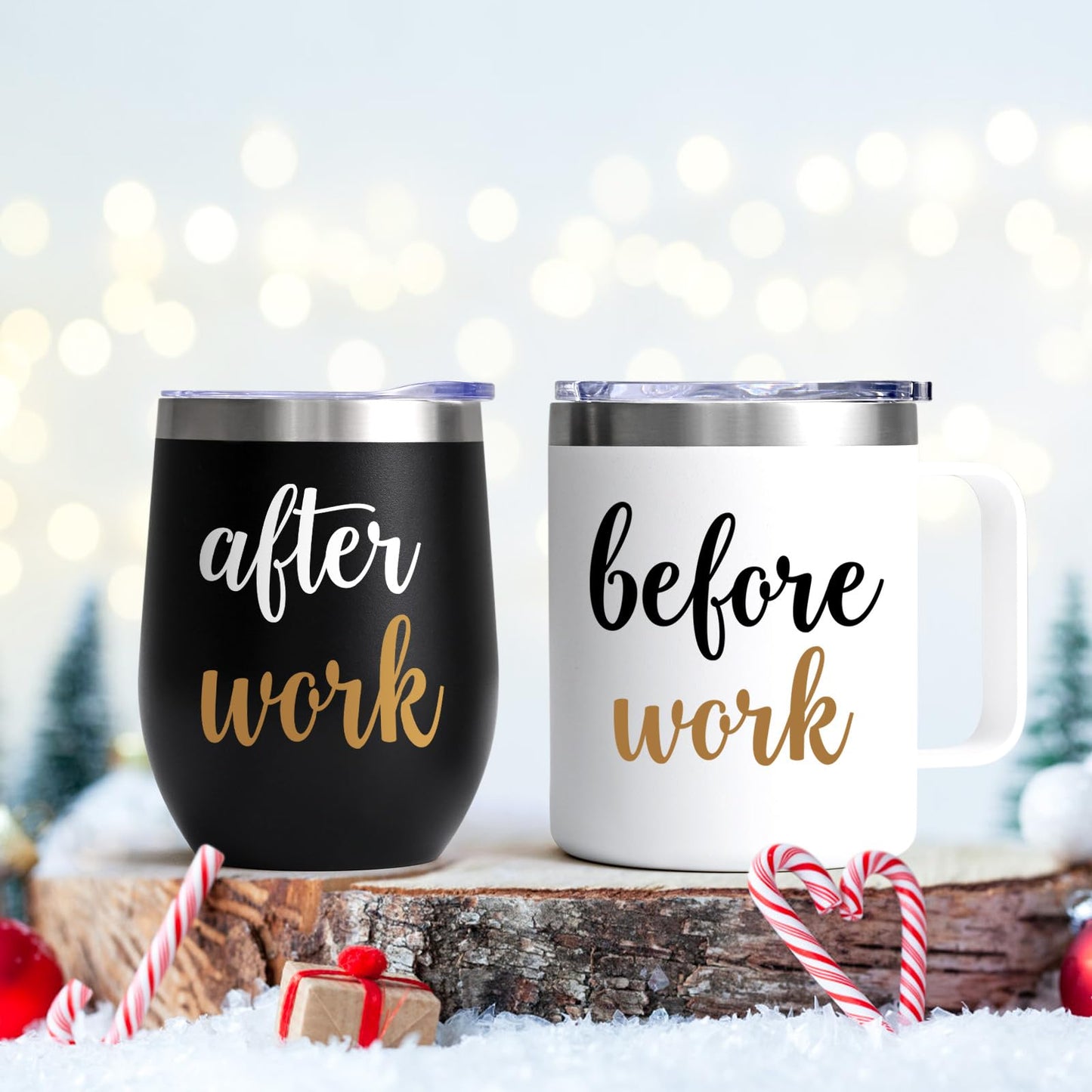 Gtmileo Before Work After Work Gifts Set, Christmas Work Office Gifts for Coworkers Employees Men Boss Manger Leader Male Friends, 12oz Insulated Coffee Mug and Wine Tumbler Set (Black&White)