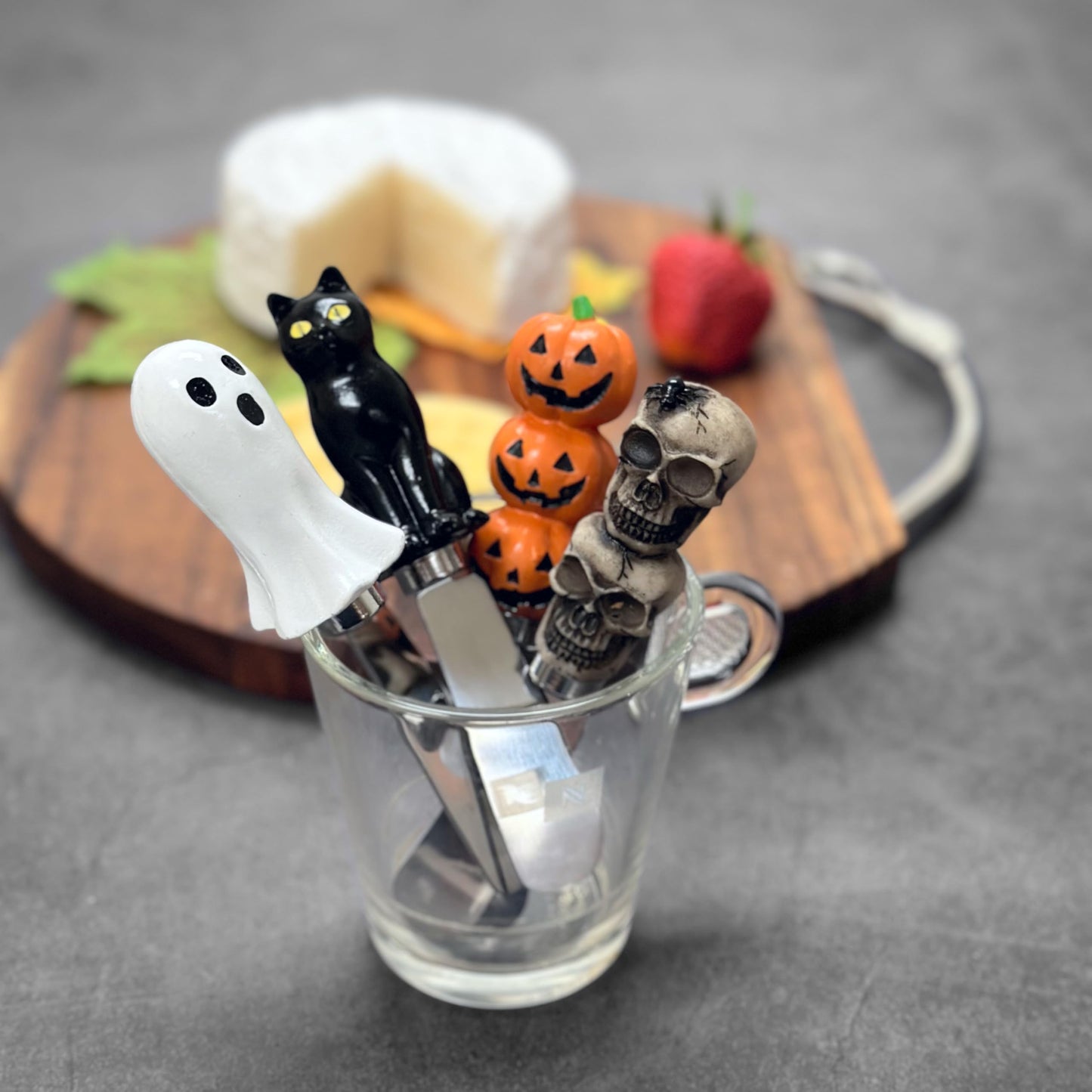 Supreme Housewares Halloween Themed Cheese Spreaders, Hand-Painted Resin Handles with Stainless Steel Blades for Spreading Cream Cheese, Butter, and Jam, Assorted Designs, Set of 4