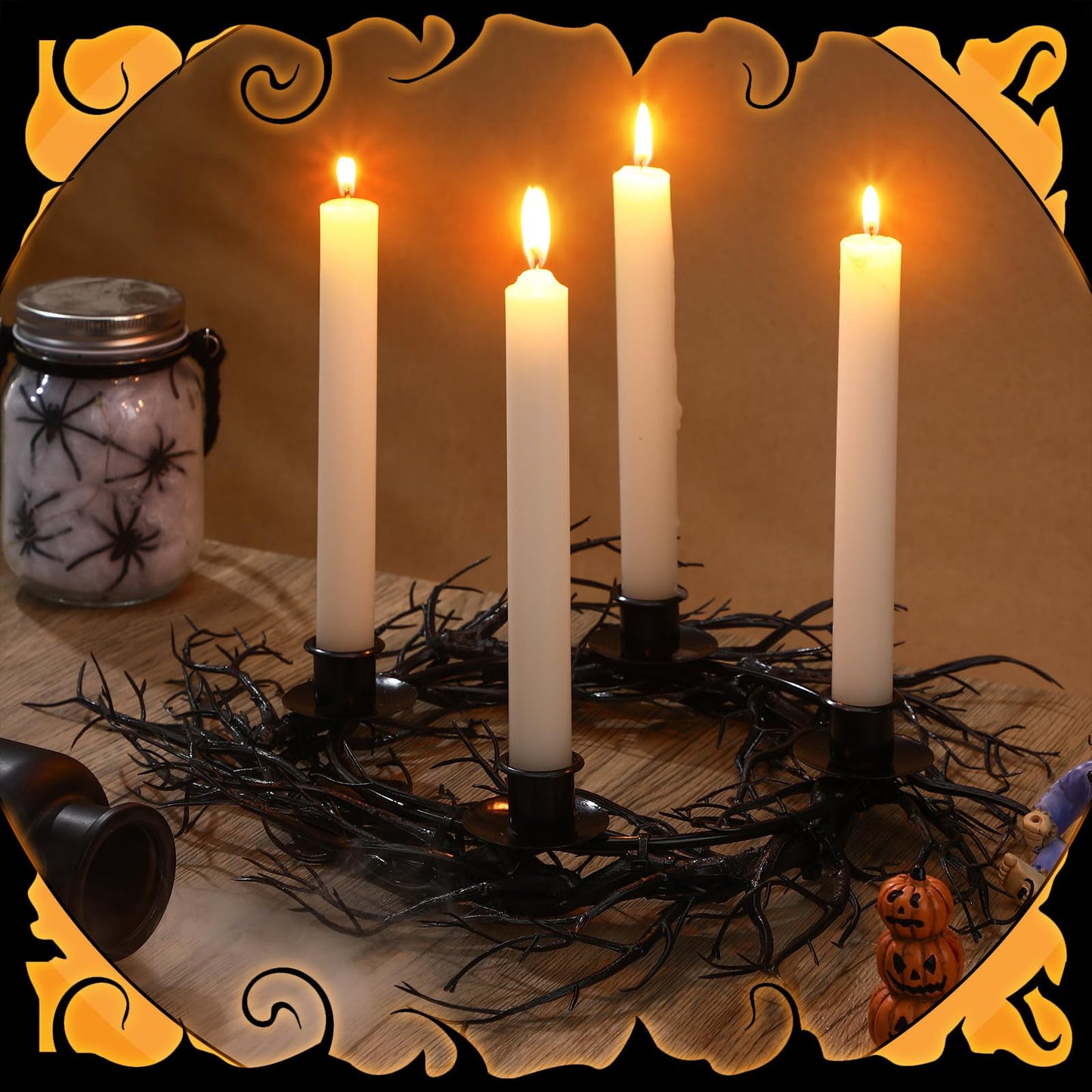 Beeveer Halloween Candle Holder 17 Inch Gothic Black Branches Candlestick Black Candelabra Spooky Halloween Candle Stick Holder for Desktop Dinner Party Wedding Table Centerpieces
