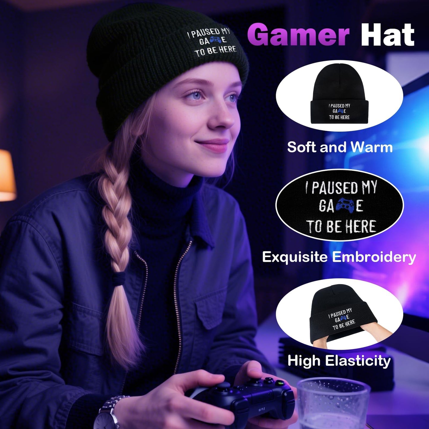 ANOTION Valentines Day Gamer Gifts for Him-5PCS Gaming Gift Set for Boyfriend Teen Boys Men - 20oz Insulated Tumbler, Beanie, Socks, Pillowcase, Card, Gaming Gifts Box for Teenage Boys