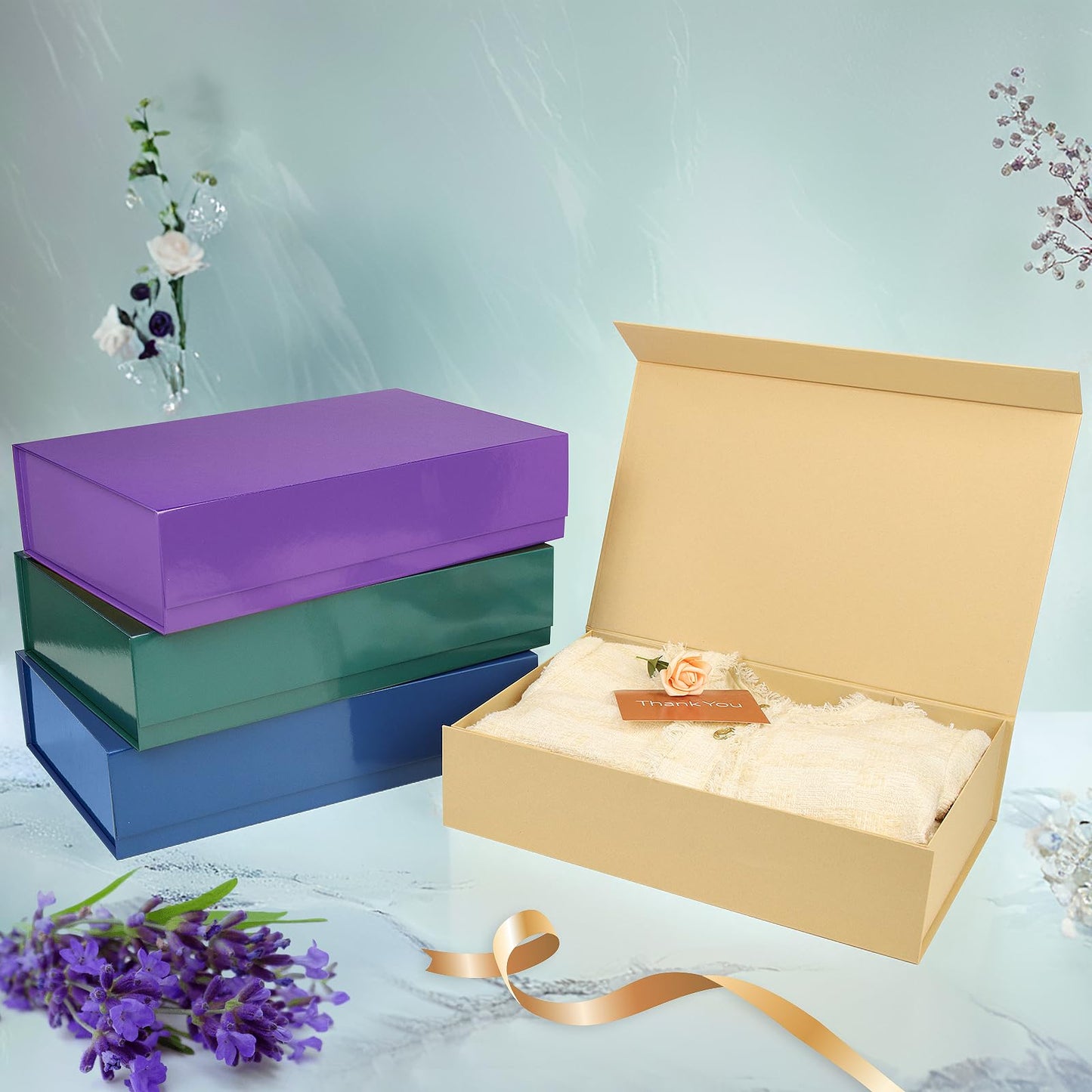 PACKHOME Extra Large Gift Box 17.5x11.3x4.3 Inches, Sturdy Shirt Box with Magnetic Lid for Clothes and Large Gifts (Glossy Blue)