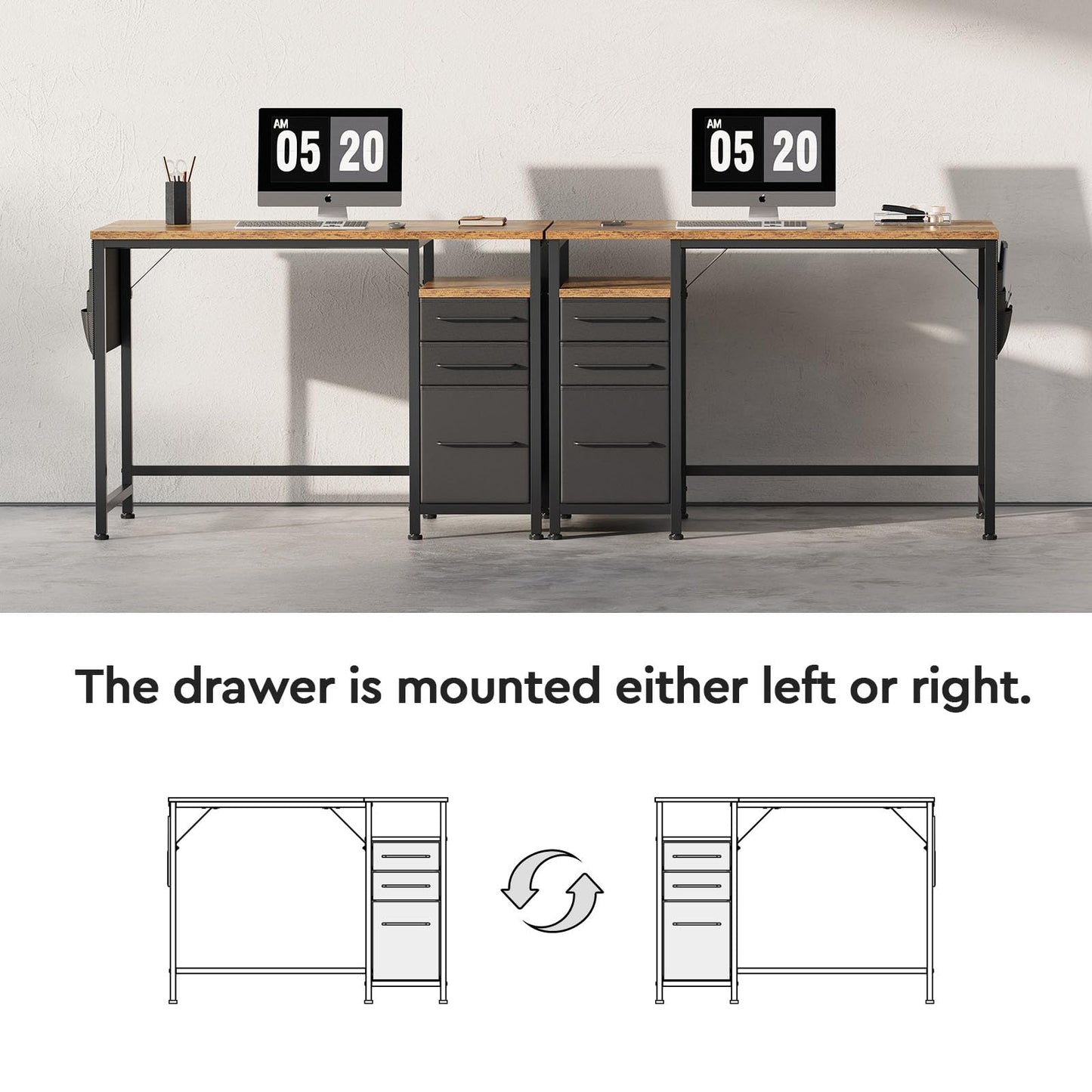 Ｍａｉｈａｉｌ Maihail Small Desk with Drawers, 40 inch Computer Desk with Shelves, Writing Desk with Storage, Small Office Desk with Metal Frame, Rustic Brown