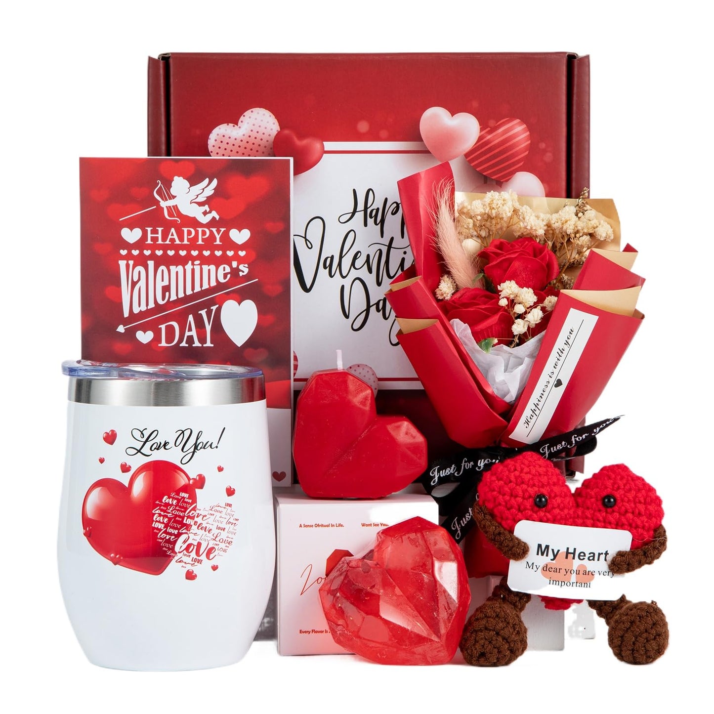 Gifts for Girlfriend Wife Lover Unique Gifts Basket Ideas Box Wedding Engagement Gifts Birthday Gifts for Women Heart-shaped Gifts Red Rose Gift Love You Gifts Romantic Gifts Set