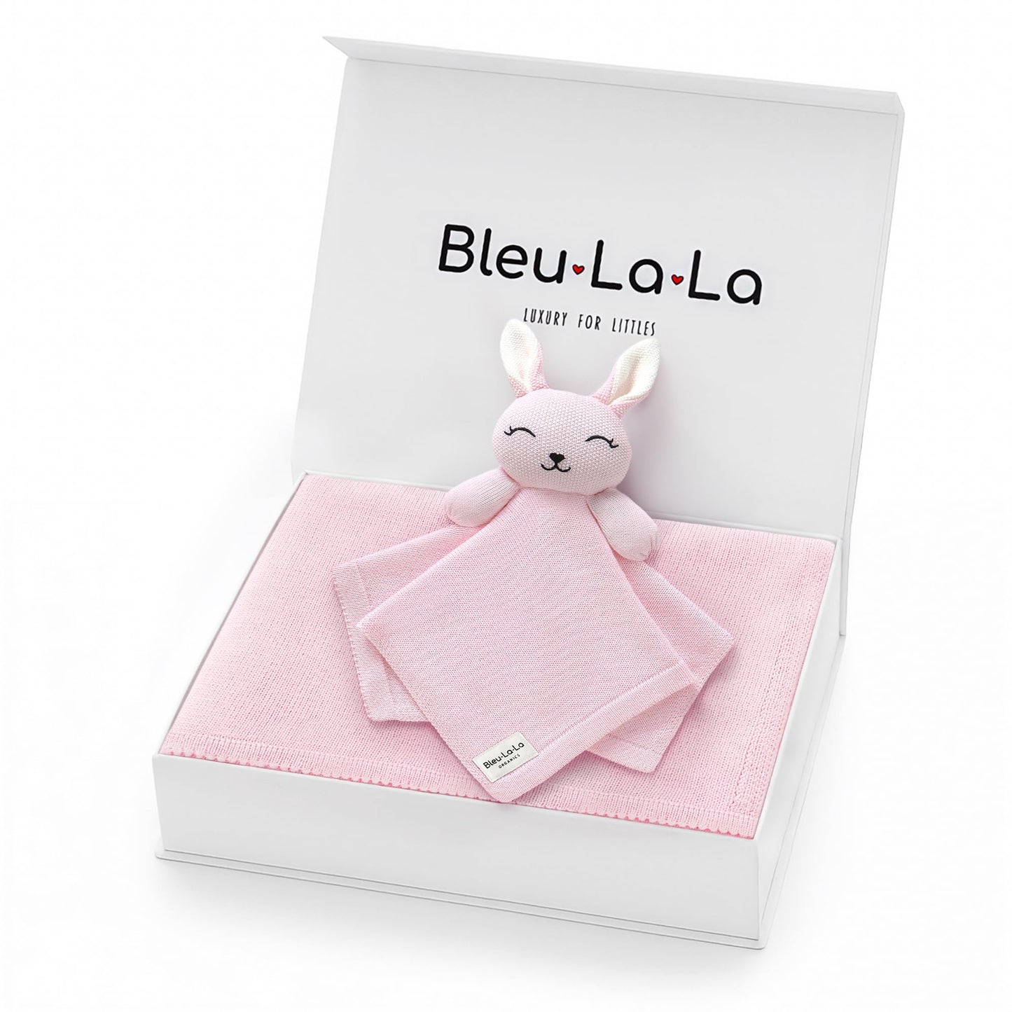 Bleu La La Baby Gift Set - Organic Cotton Newborn Blanket and Lovey Security Blanket Set, Thoughtful Baby Shower & New Baby Gift for Boys & Girls (Lovey - Bunny - Pink)