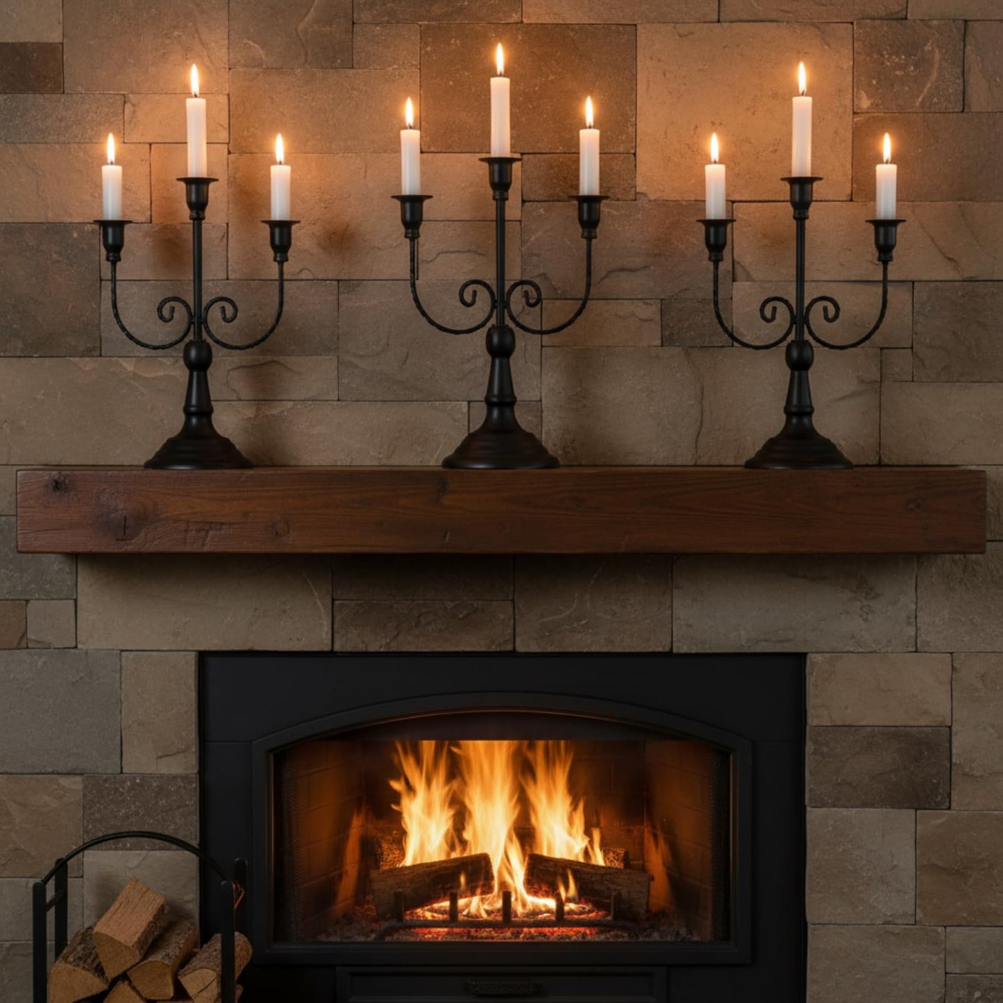 Dandat 3 Pcs 3 Arm Metal Candelabra Candlestick Holders Tall Candlestick Holders Gothic Candle Holder for Home Wedding Church Christmas Party(Retro,11.8 Inch,Black)
