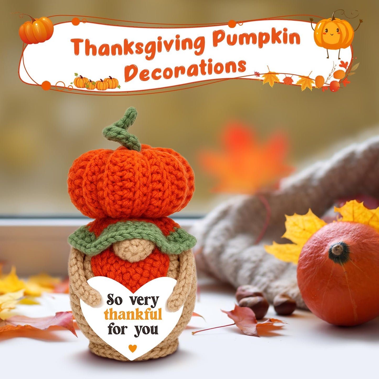 Thanksgiving Thank You Gifts for Mom Boss Lady Mentor Friend Hostess Teacher Appreciation, Handmade Crochet Pumpkin Gnome Fall Home Decor, Halloween Decorations for Women Men, Thanksgiving Table Decor