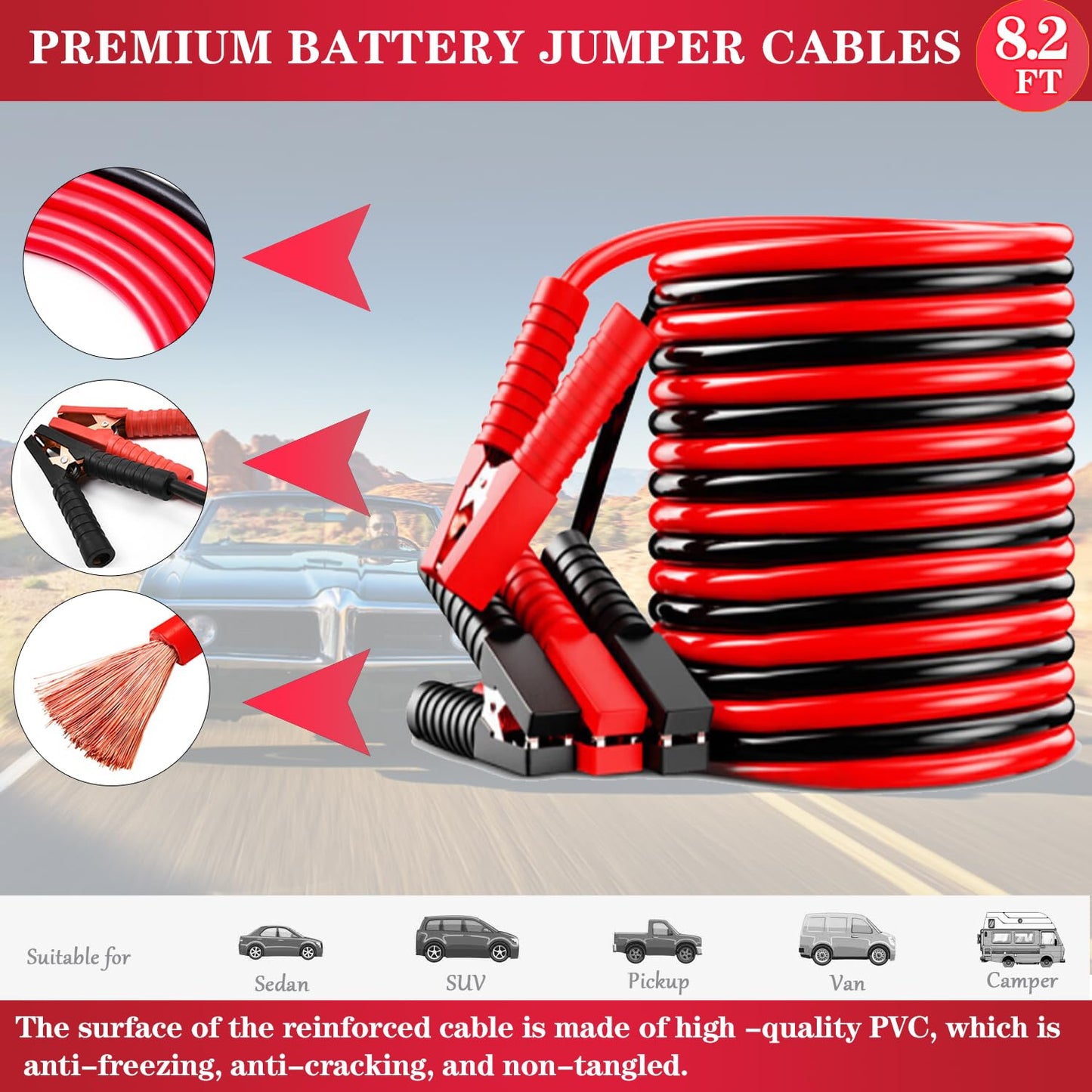 Car Emergency Roadside Tool Kit, Emergency Kits for Vehicles, Road Side Safety Assistance Kit ,With Jumper Cables for Car,Headlamp,Folding Shovel,Tow, Basic Automobile Road Side Kits for Men Women