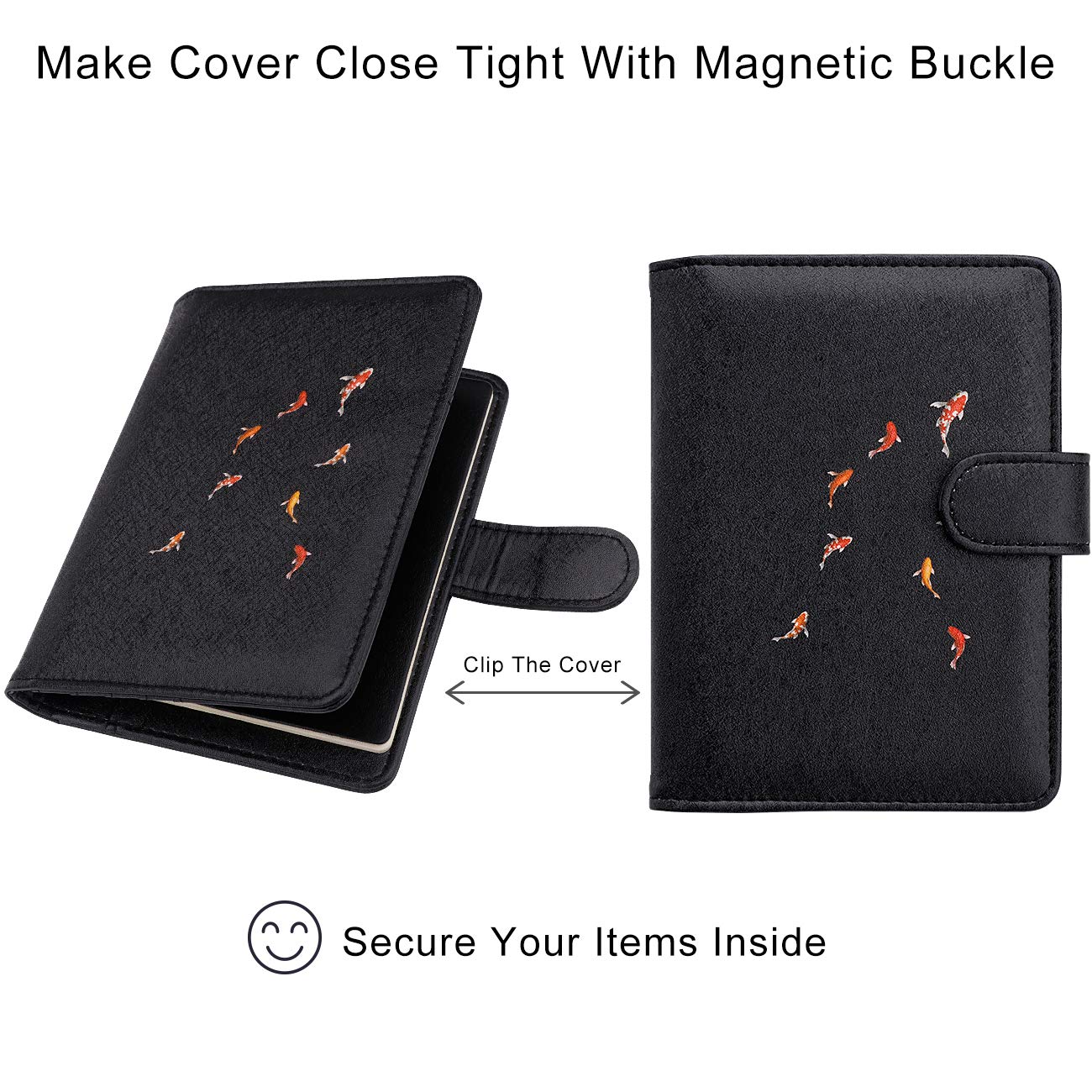 WALNEW Passport Holder for Travel, RFID Passport Cover Wallet for Women Men, PU Leather Passport Book Card Holder Case with Pen (Buckle Closure, Buckle-Carp)