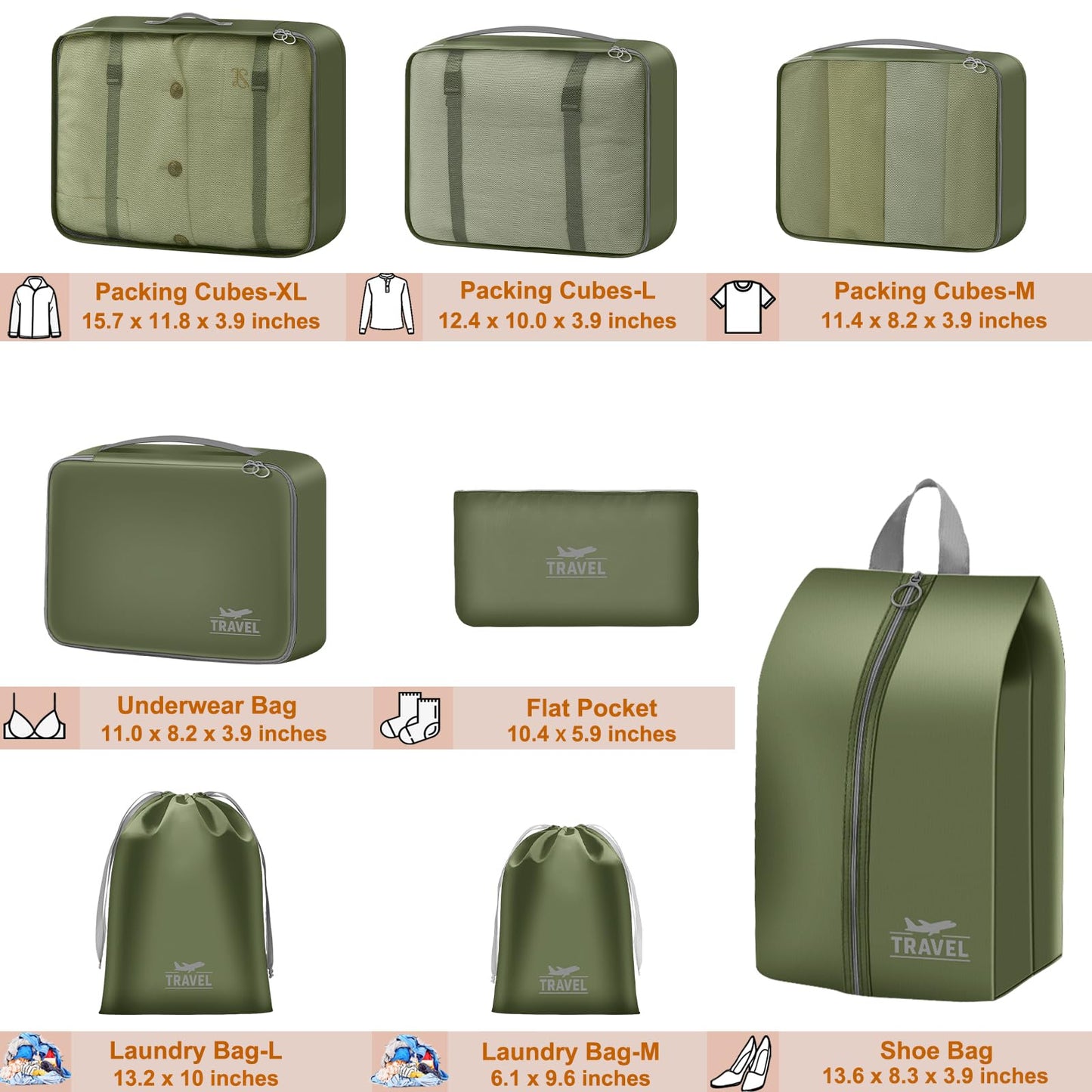 YEEYAA Packing Cubes for Travel - 8 Set Luggage Organizer Bags for Family, Mesh Breathable Packing Cubes for Suitcases Durable Travel Essentials Bags Set