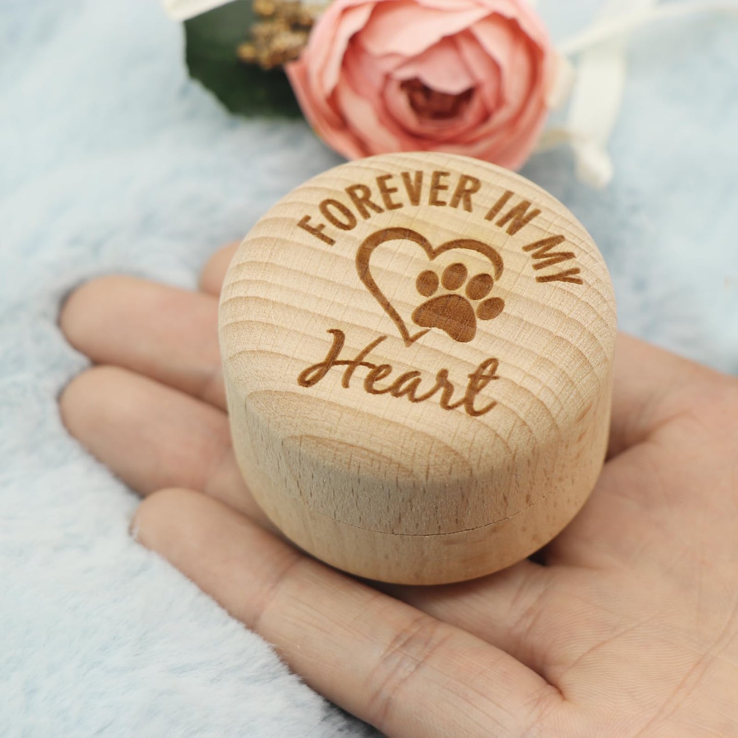Liannan Custom Wooden Pet Fur Keepsake - Personalized Engraved Dog Ears and Tooth Box, Memorial Box, Loss Sympathy Gift for Dogs and Cats(style 8)