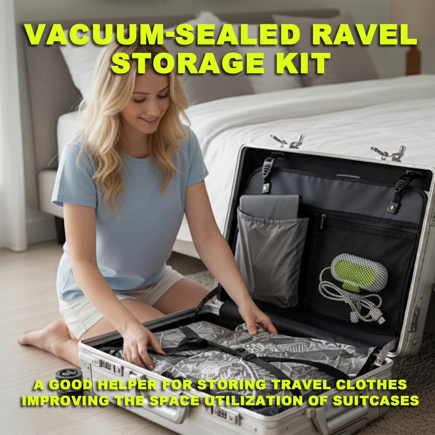 Vacloong Vacuum Storage Bags for Travel with Portable Electric Pump, 8 Packs Vacuum Seal Bags for Clothing with High Pressure Pump, Compression Packing Space Saver, Portable Travel Bags for Luggage