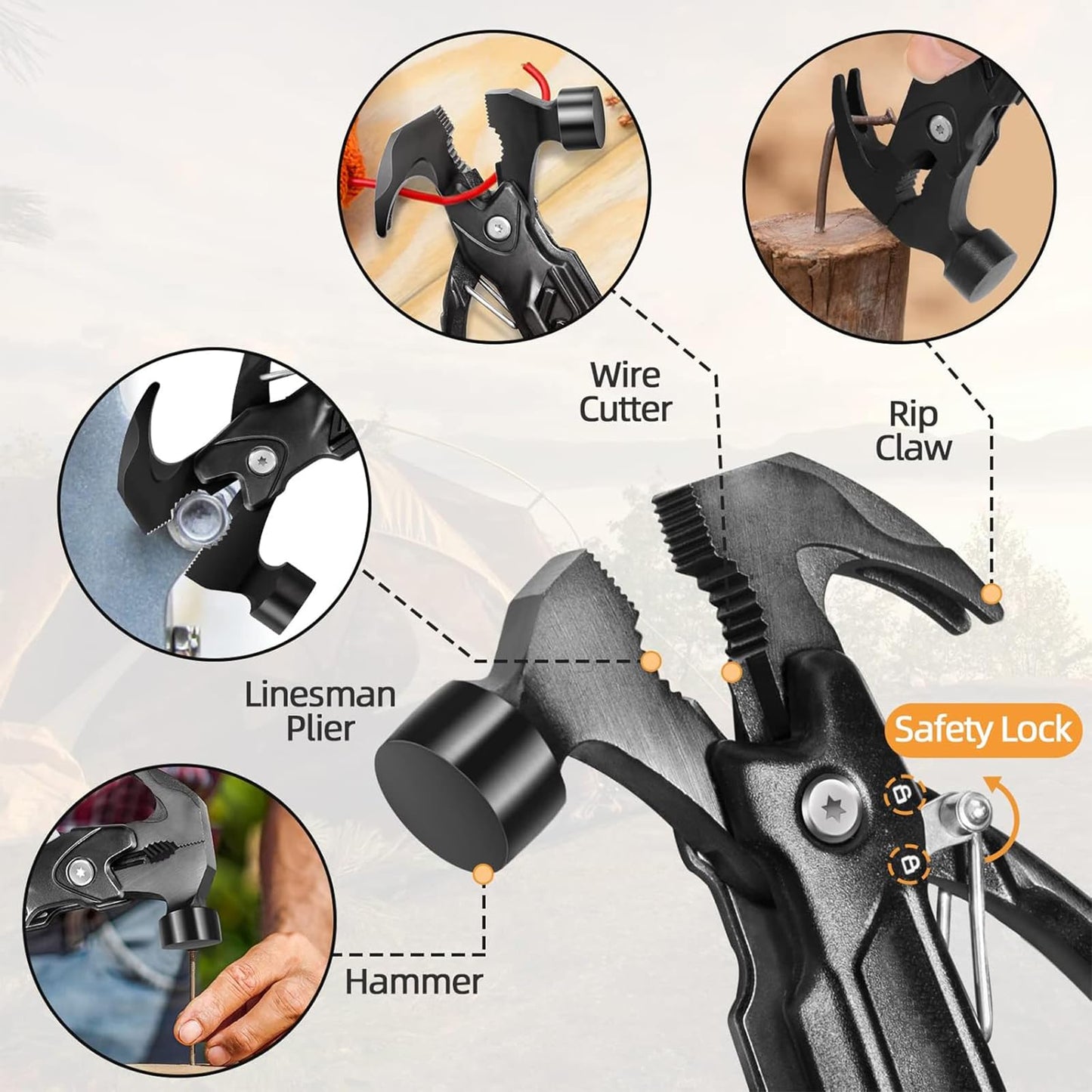Gifts for Him, Hammer Multitool 15 in 1, Gifts for Men Boyfriend, Anniversary Birthday Fathers Valentines Gifts for Adults Dad Husband Grandpa, Outdoor Camping Accessories Survival Gear Cool Gadgets