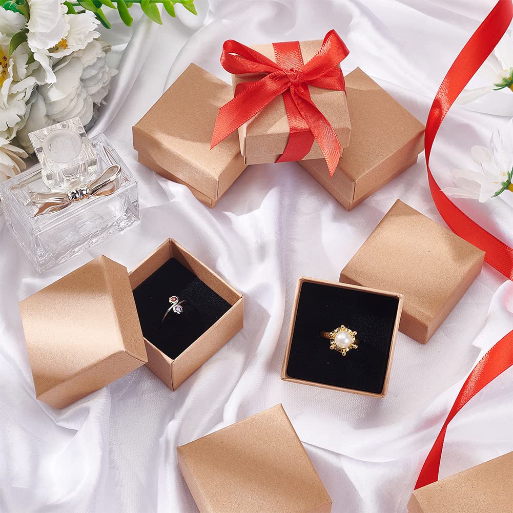BENECREAT 24 Pack Small Kraft Ring Earring Box 1.88x1.8x1.33 Inches Square Cardboard Jewelry Gift Boxes for Christmas Festival Wedding Propose Jewelry Packing