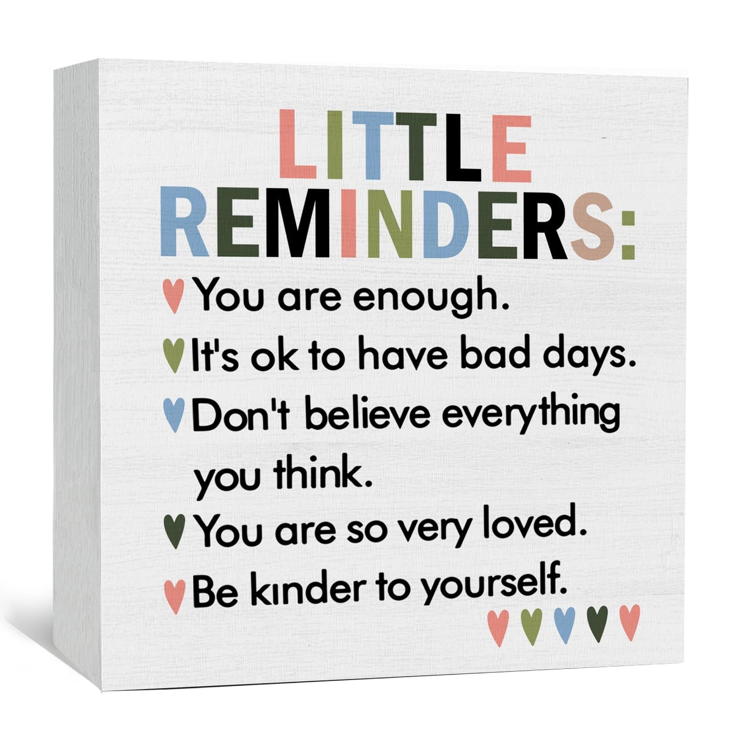GWOKPAAI Mental Health Wooden Box Signs Desk Decor, Inspirational Desk Decor, Little Reminders Motivational Wooden Signs Desk Decorations for Therapy School Counselor Office Tabletop Shelf Wall, 5x5in
