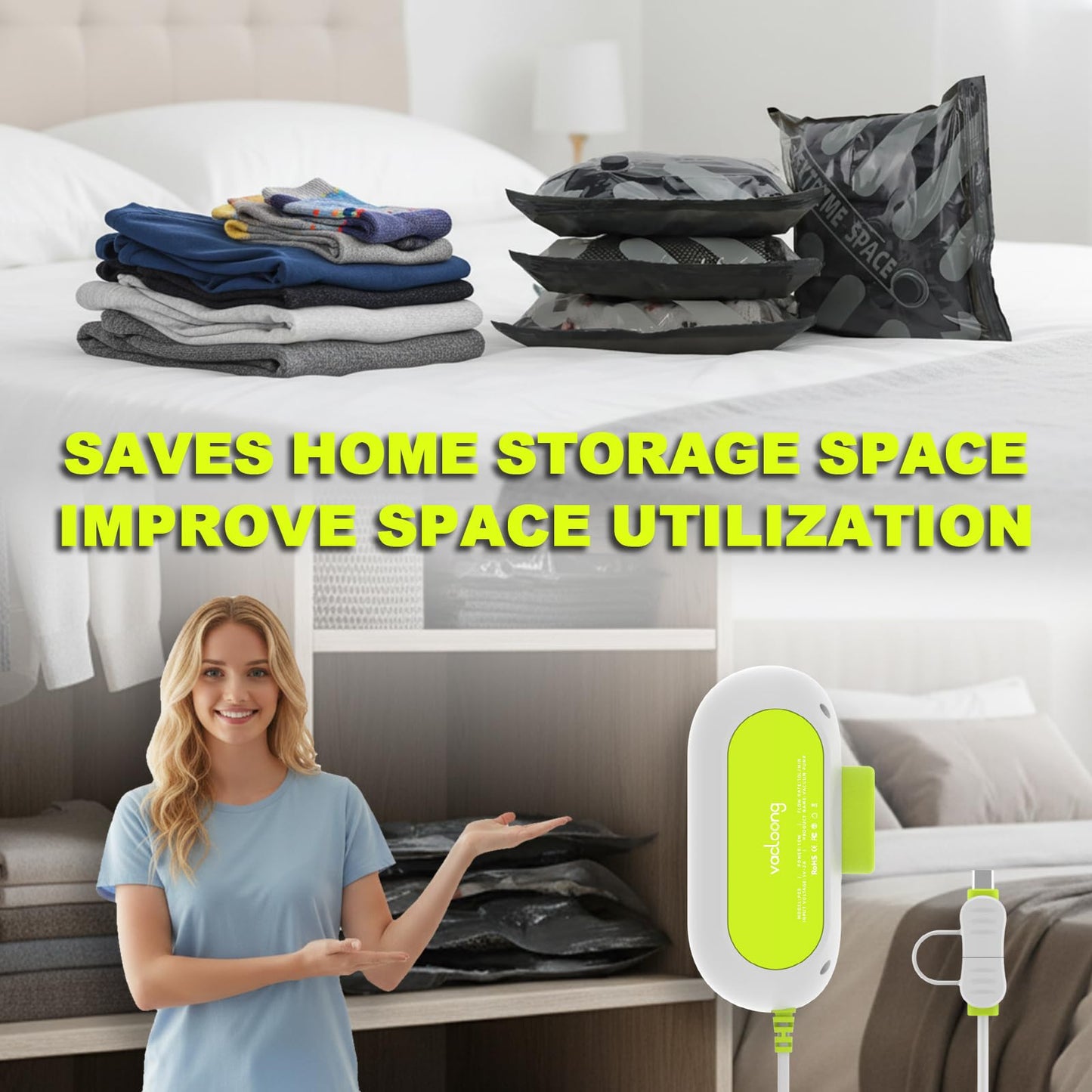 Vacloong Vacuum Storage Bags for Travel with Portable Electric Pump, 8 Packs Vacuum Seal Bags for Clothing with High Pressure Pump, Compression Packing Space Saver, Portable Travel Bags for Luggage