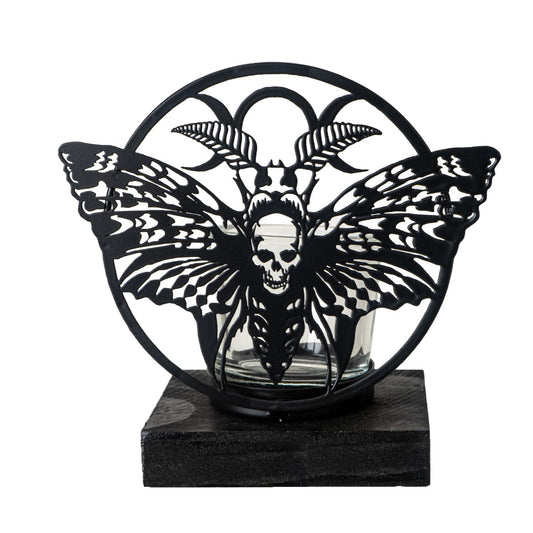 Pacific Giftware Death's Head Moth Tea Light Holder by Alchemy England Detailed Gothic Skull and Moth Design Unique Candle Accessory for Home Decor 5.75" Tall