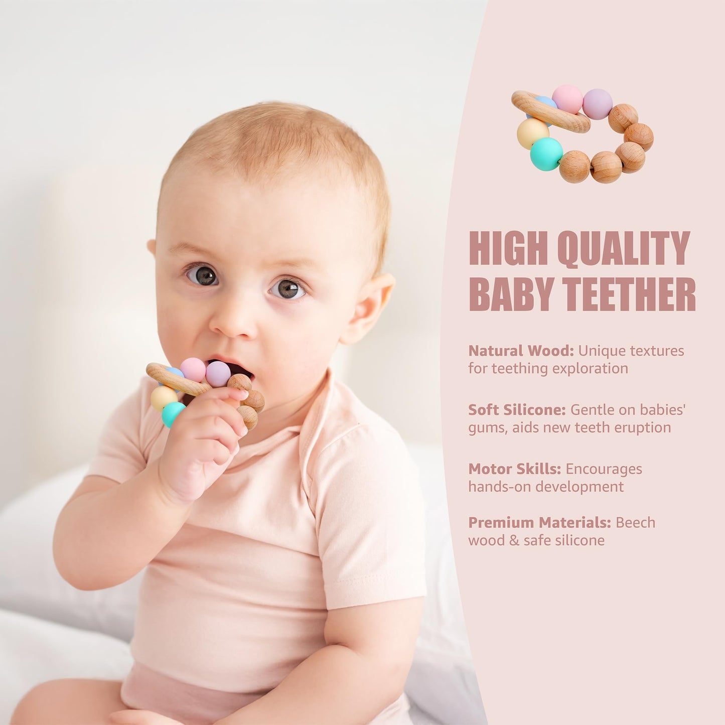 Baby Girl Gift Set - 5-Piece Baby Girl Shower Gifts with Muslin Swaddle Blanket, Wooden Teether, Headbands & Hello World Milestone Card - Newborn Welcome Box, Unique Present for Girls