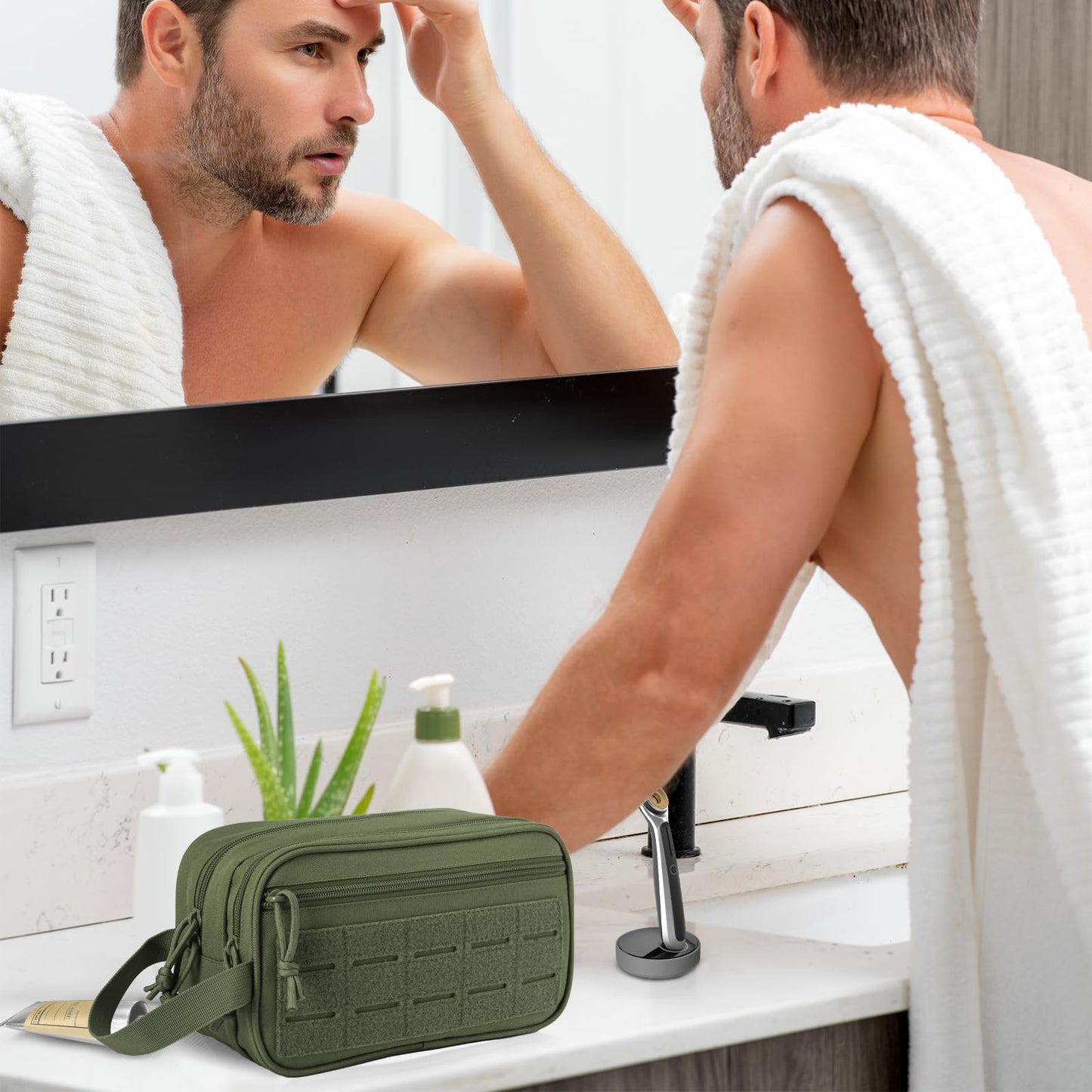 QT&QY Tactical Toiletry Bag For Men Hygiene Bag EDC Military Tool Molle Pouches Small Dopp Kit Mens Shaving Kit Travel shower Bags