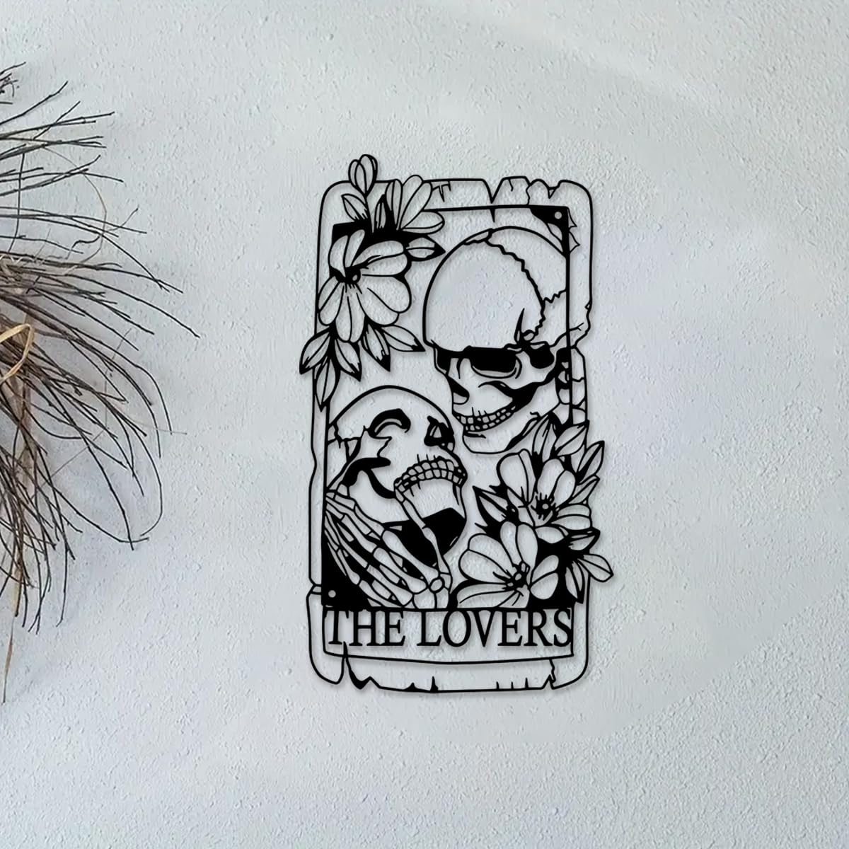 1PC Black Metal Wall Art Decor, Minimalist Rustic Farmhouse Wall Hanging Decorations Wall Sculpture for Living room Bathroom Bedroom Kitchen Office, Christmas New Year Housewarming Gifts (Skeleton Couple)