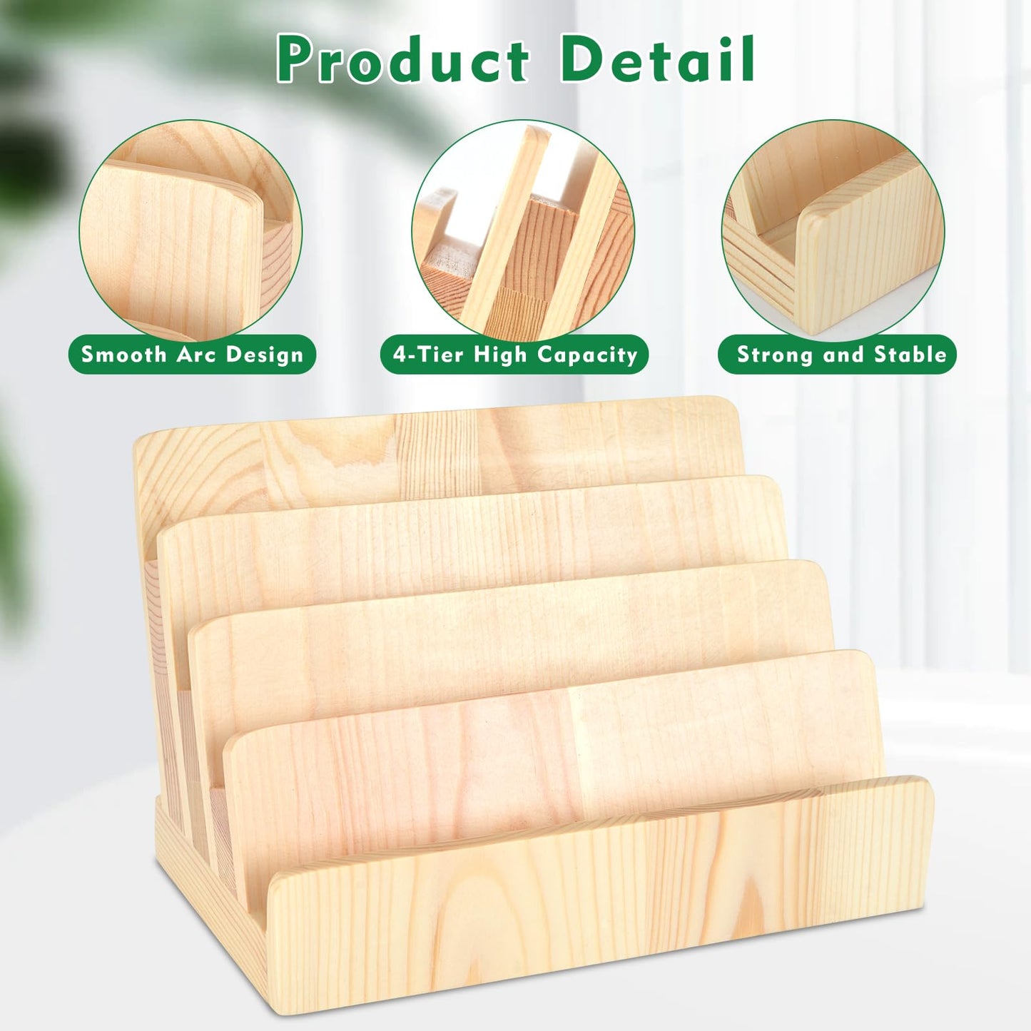 DLUGOPIS 4 Tier Wood Business Card Holder Display Business Card Display Rack Business Card Stand Business Card Organizer Multiple Business Card Holder Case Gift Card Display for Office Desk (Wood)