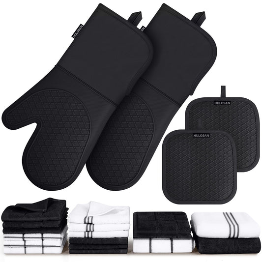 Silicone Oven Mitts Pot Holder Kitchen-Towels100% Cotton Dish Towels for Kitchen,Super Soft and Absorbent Kitchen Hand Towels/Tea Towels.Pot Holder,Oven Mitt Heat Resistant,Silicone Grip,Gift Set
