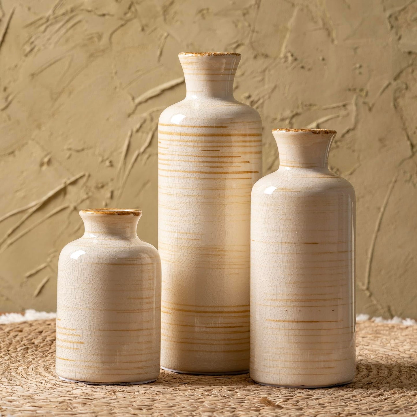 Ceramic Vases Set of 3, Minimalist Decorative Flower Vases for Farmhouse Home Decor, Table Shelf Mantel, Living Room, Entryway, Kitchen Centerpiece – Minimalist Neutral